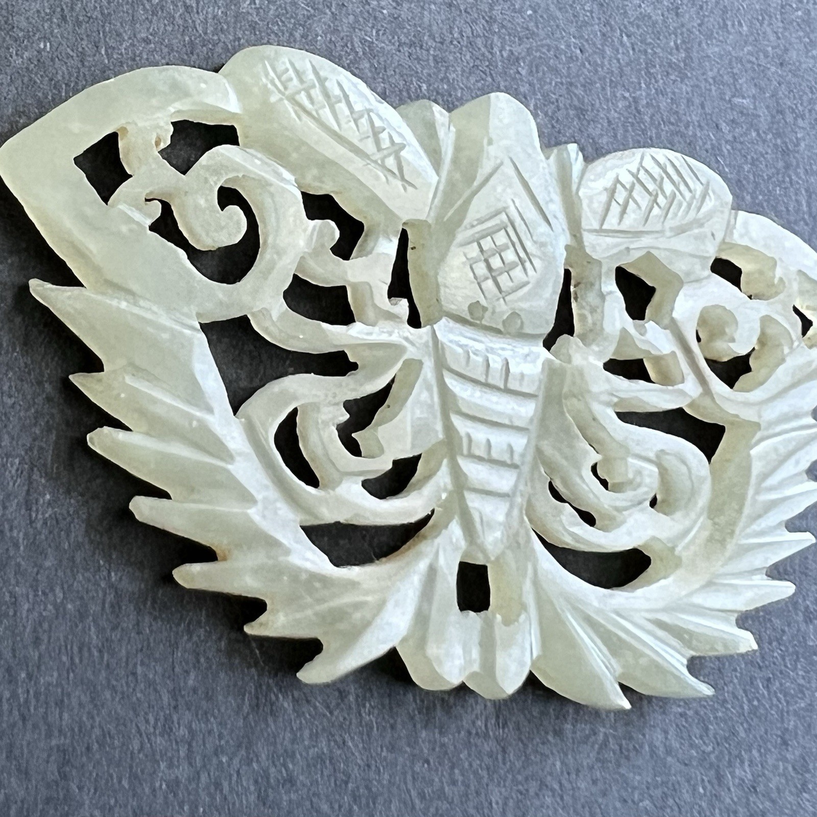 Antique Chinese Hetian Nephrite Jade Openwork Butterfly Plaque Carved Pendant