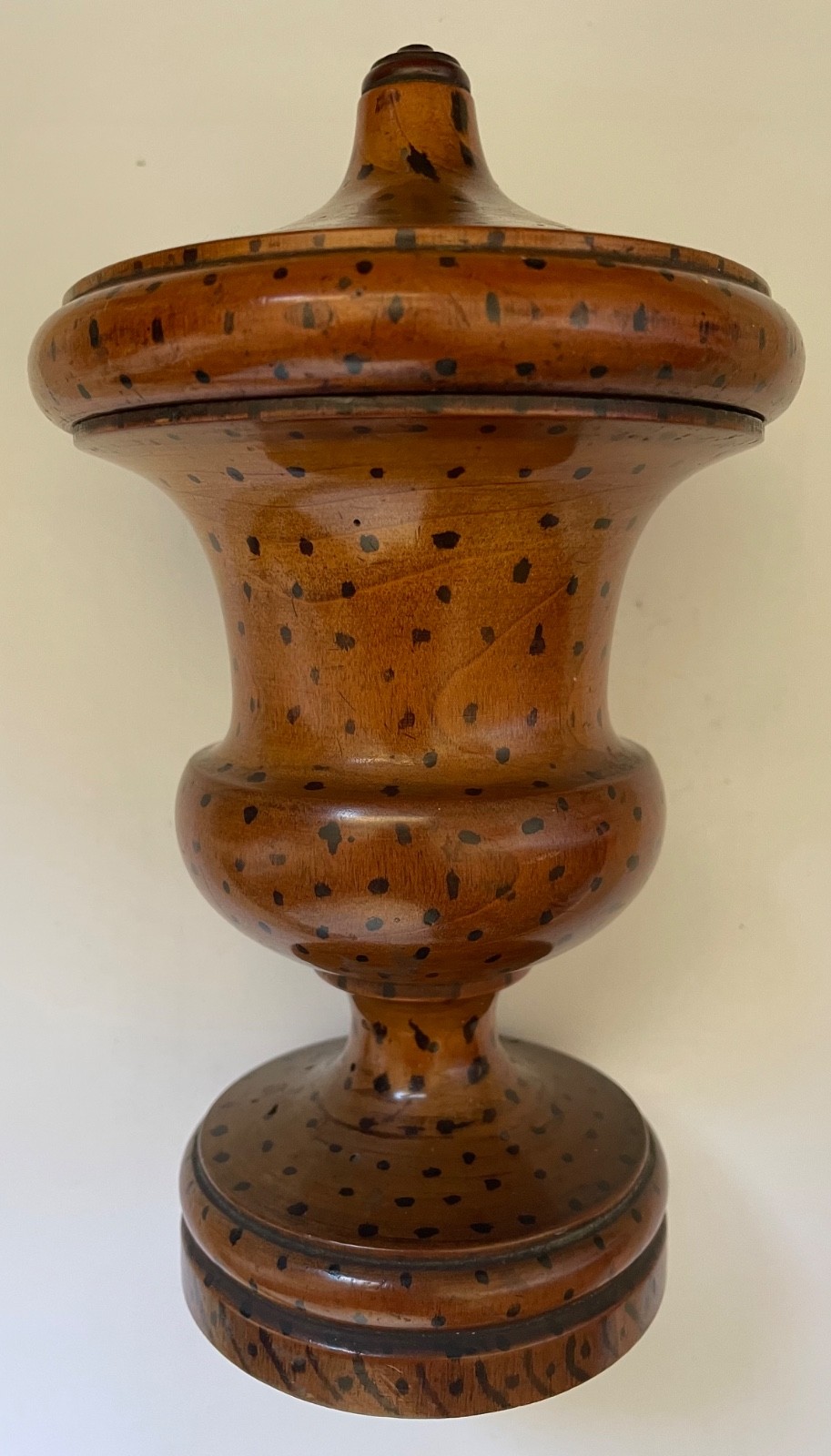 19th Century Treen covered vessel with fine pyrographic decoration