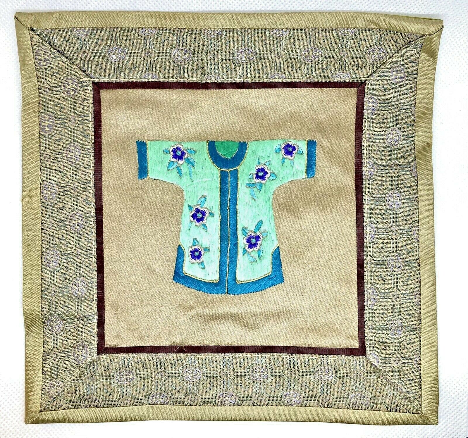 Vintage Chinese Embroidered Robe Textile Panel 7” Silk Asian Wall Decor