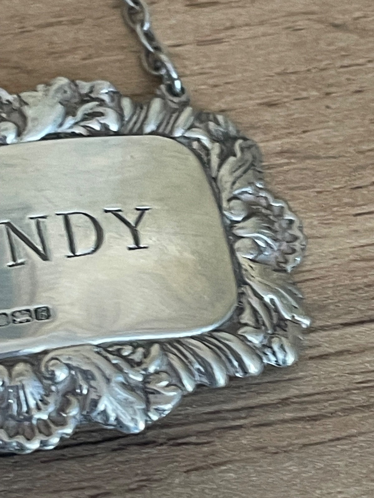 Brandy label solid silver decanter bottle label Sheffield 1976