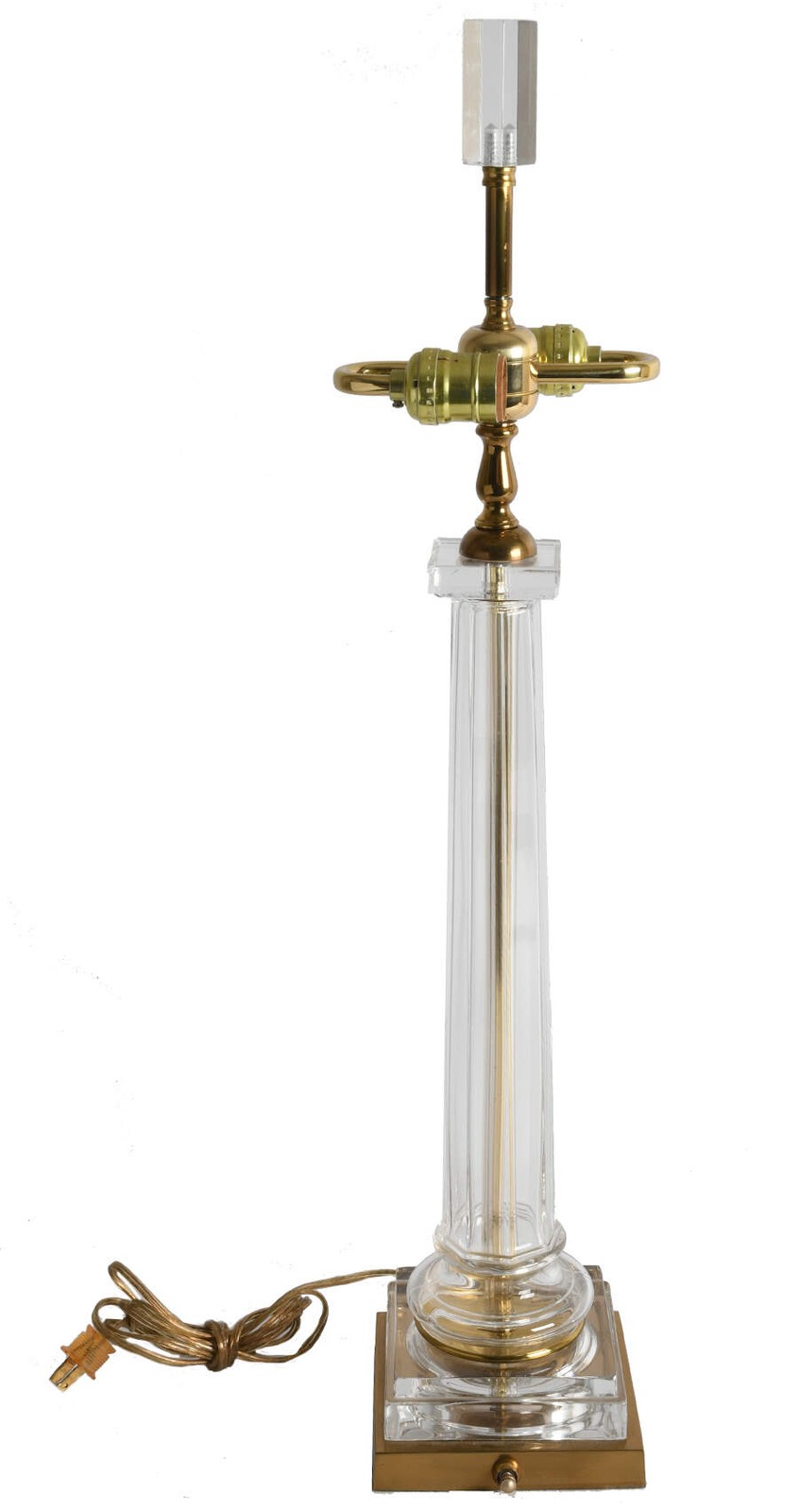 Brass and Crystal Corinthian Column Table Lamp