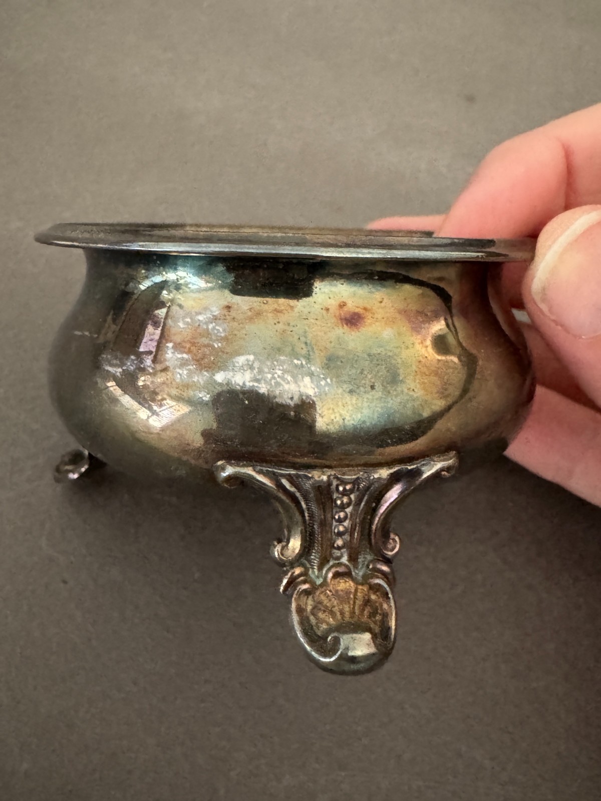 ROGERS BROS MFG GO GERMAN SILVER FOOTED OPEN SALT BOWL VINTAGE