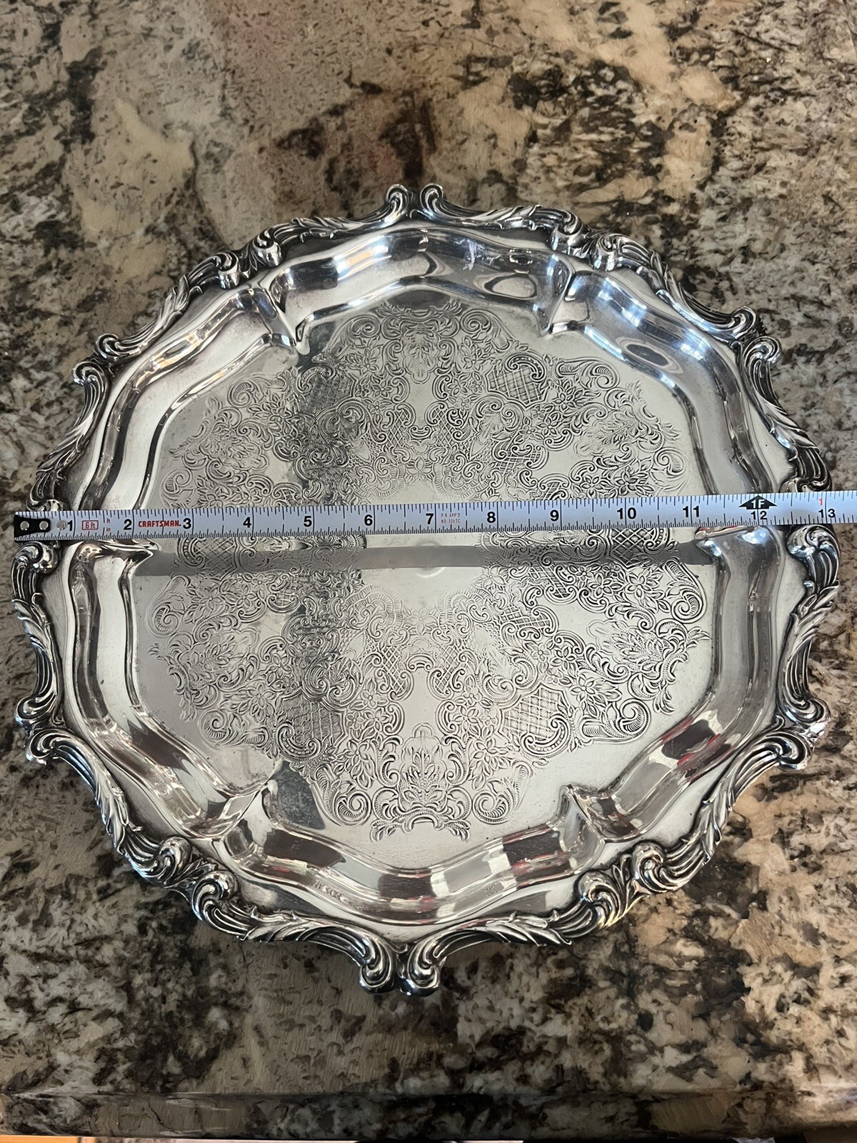 vintage wallace silverplate Round Footed Serving Tray 1114 Engraved On Back