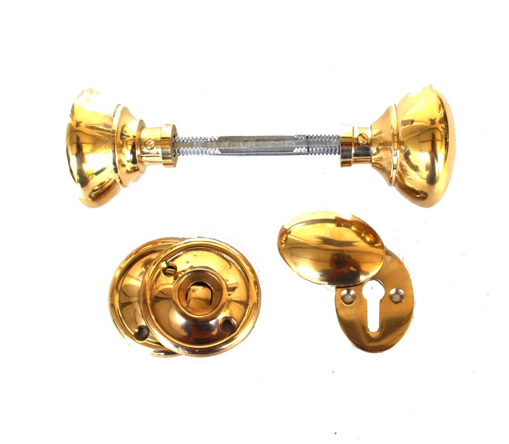 Rim Lock Door Knob Set with Back Plate Brass