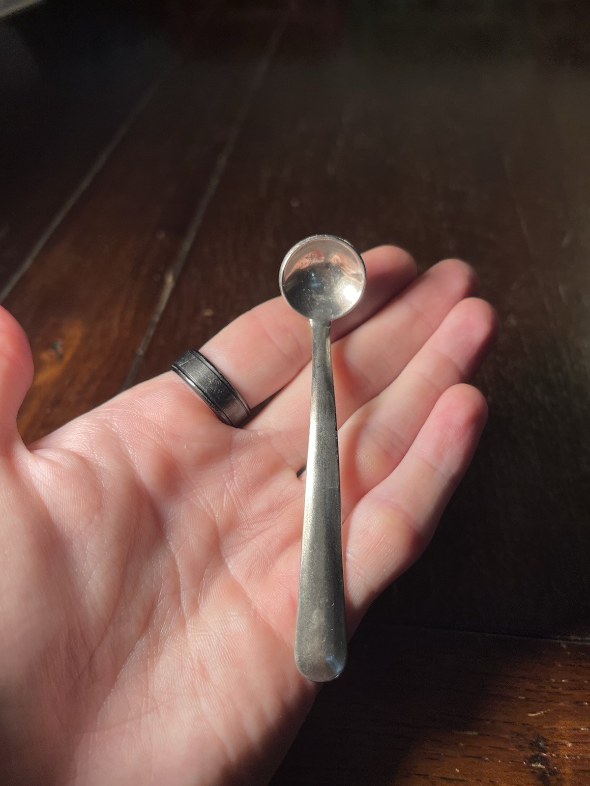 Antique COIN SILVER CREAM, SAUCE LADLE COFFIN END 1800s 1900s 3”