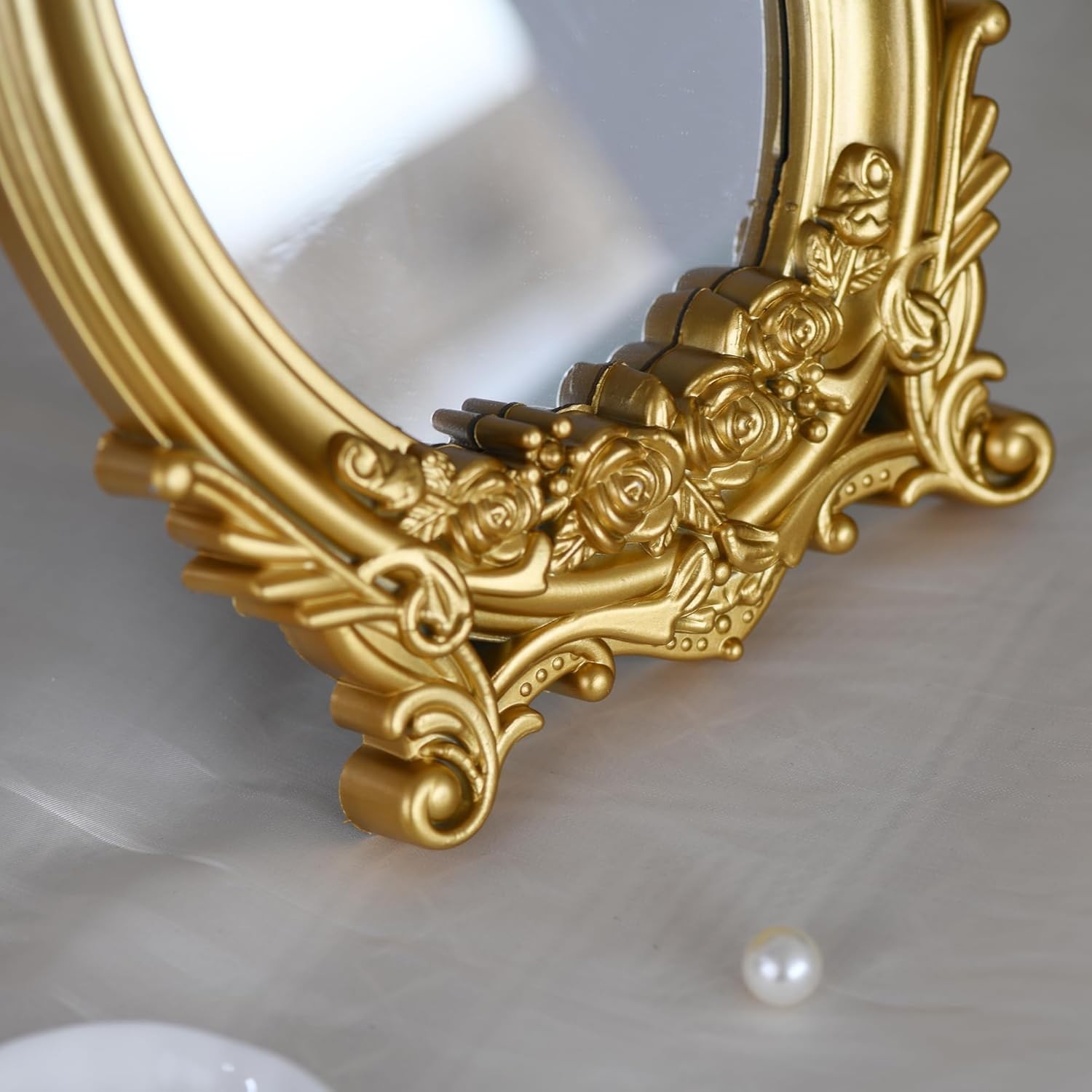 Elegant Vintage Oval Wall Mirror with Ornate Gold Floral Frame, 9.8×6.5in