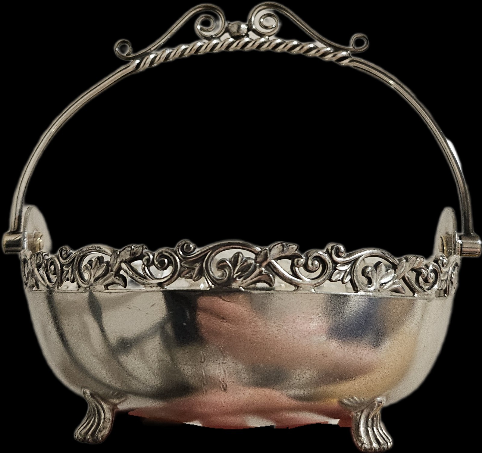 Antique Victorian Wilcox Quadruple Silver Plate Filigree Bonbon Basket Gilt