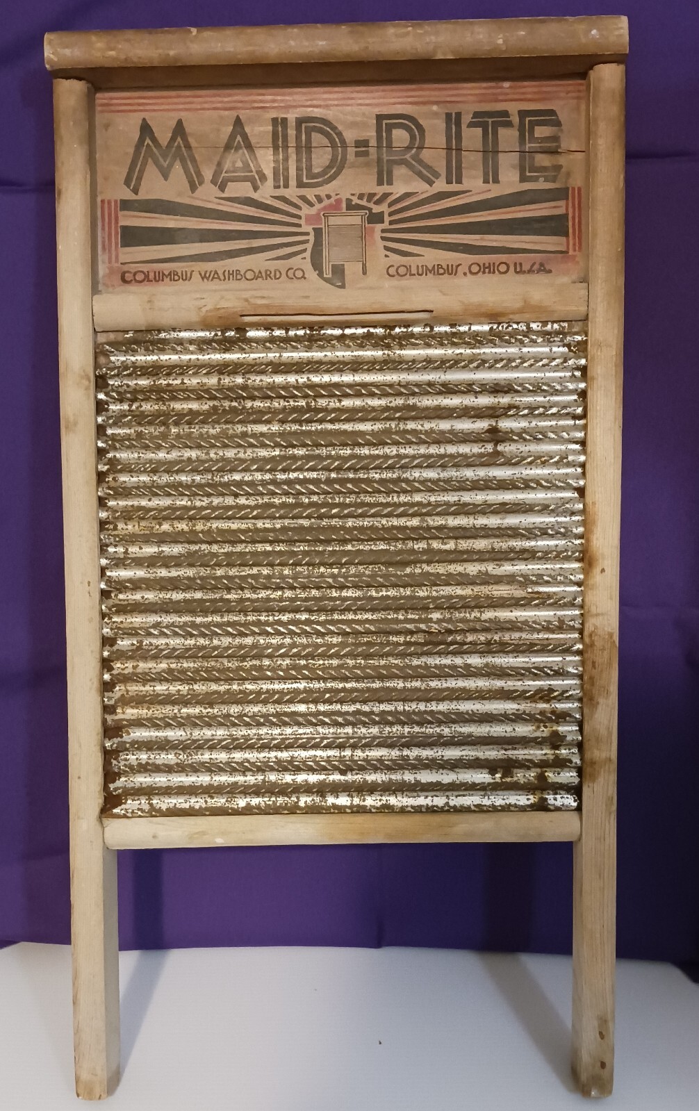 Vintage Maid Rite~Wash Board~No.2072~Columbus Washboard Co.~23.75″ X 12.5″
