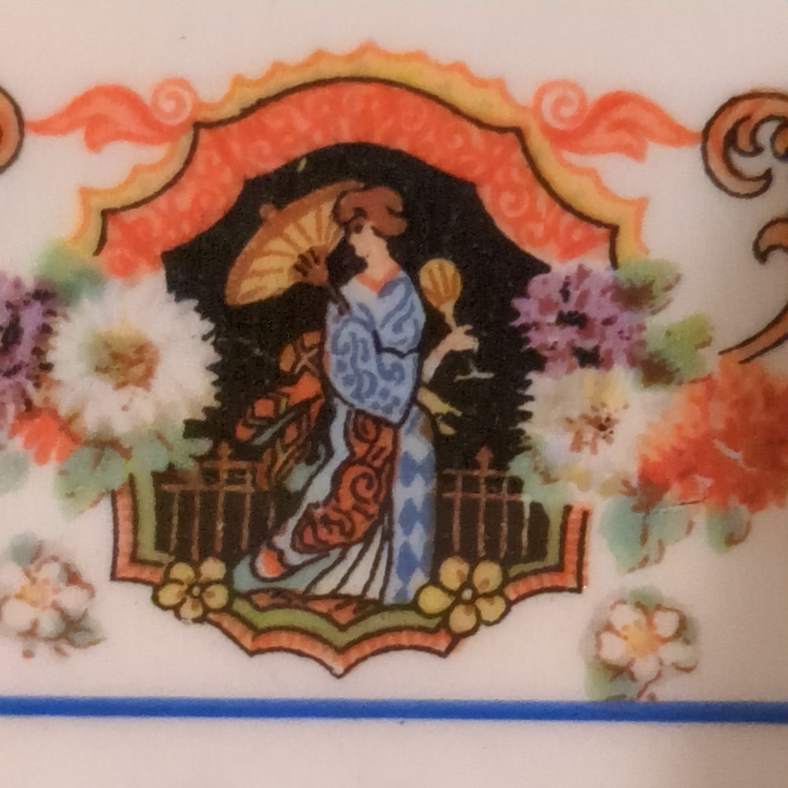 Belleview E. H. S. 1900s Geschia Girl Pattern Serving Plater Gold Rim 11″ x 8.5″