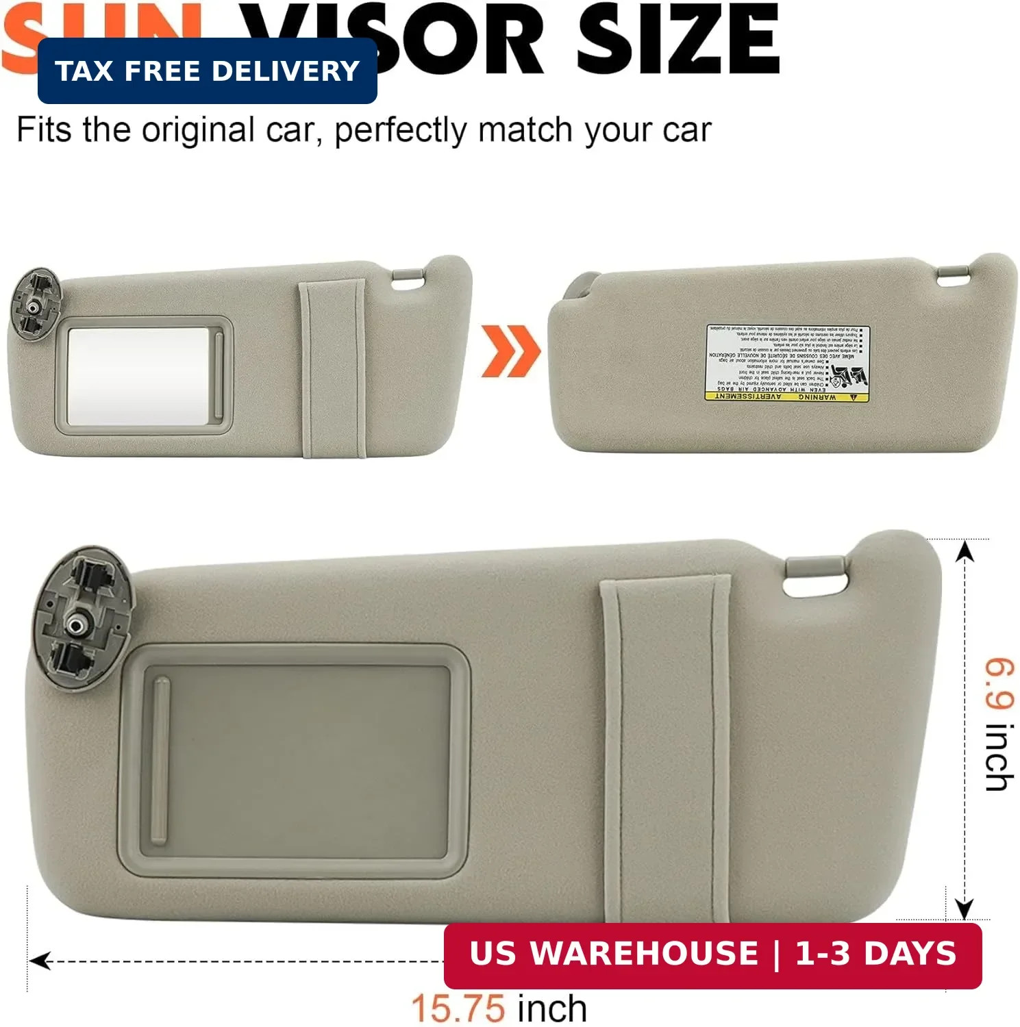 Driver Left Side Sun Visor for Toyota Camry 2007 2008 2009 2010 2011 Without Sun