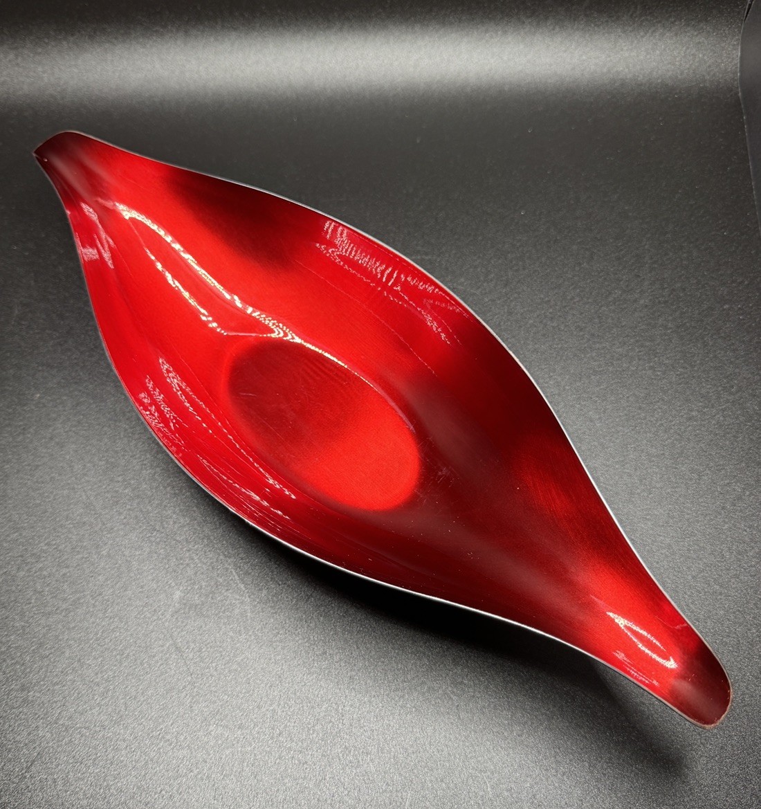 Vintage Wallace Red Enamel Silver Plate Dish Bowl Bling Leaf Shape 4.5×12” MCM