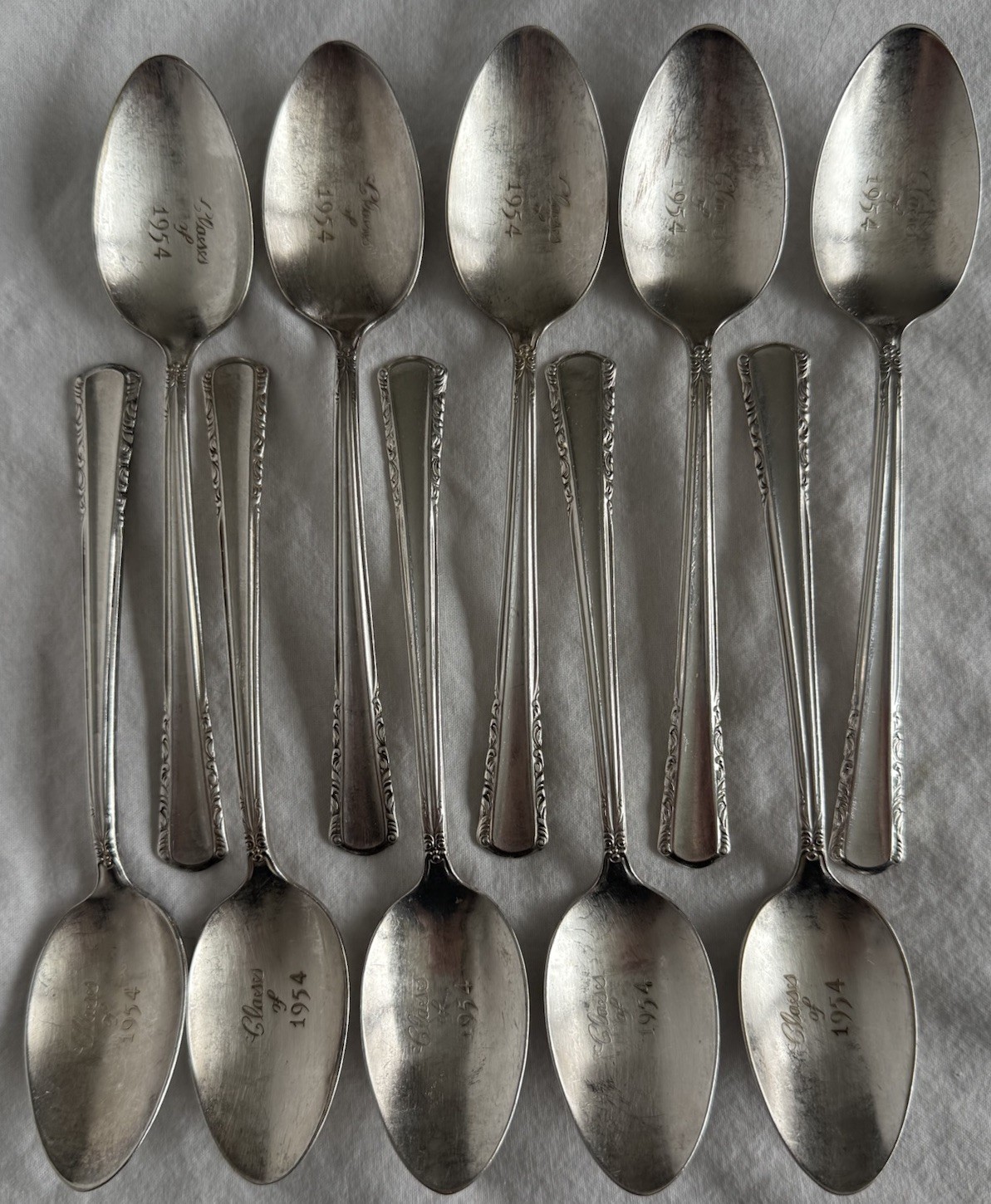 Holmes & Edwards May Queen 10 Teaspoons Vintage 1951 ENGRAVED CLASS OF 1954
