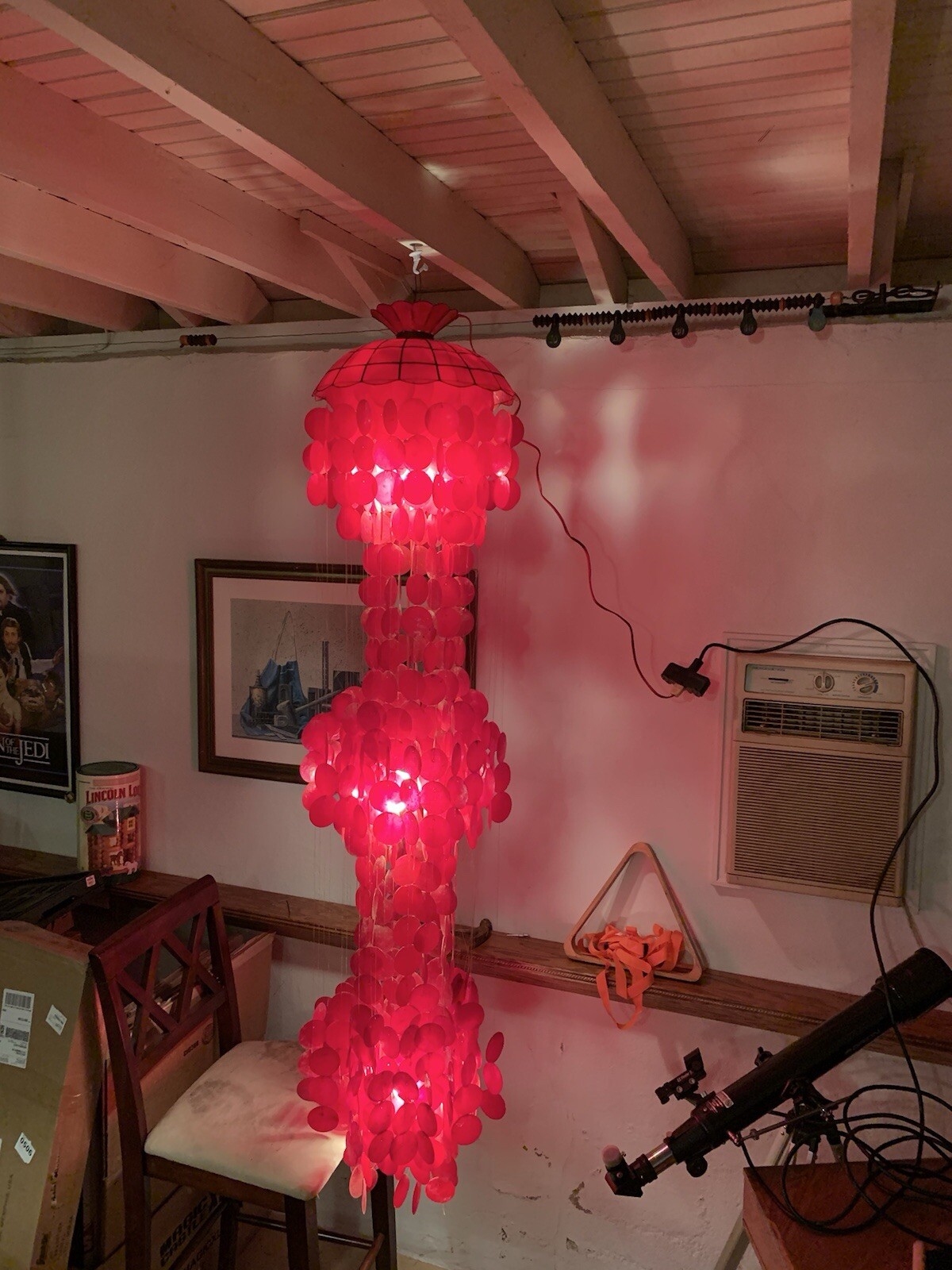 1960’s 1970’s Vintage Three-Tier Red Capiz Shell Chandelier