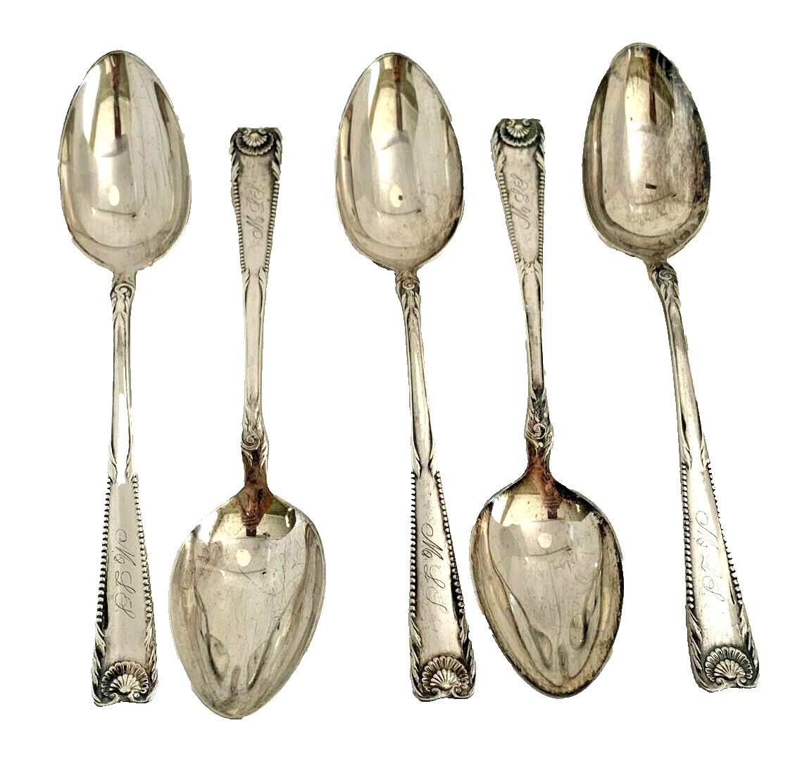1890 Lot 5 Clarendon Serving Tablespoons Spoons Silverplate Frank Laubach Nutt