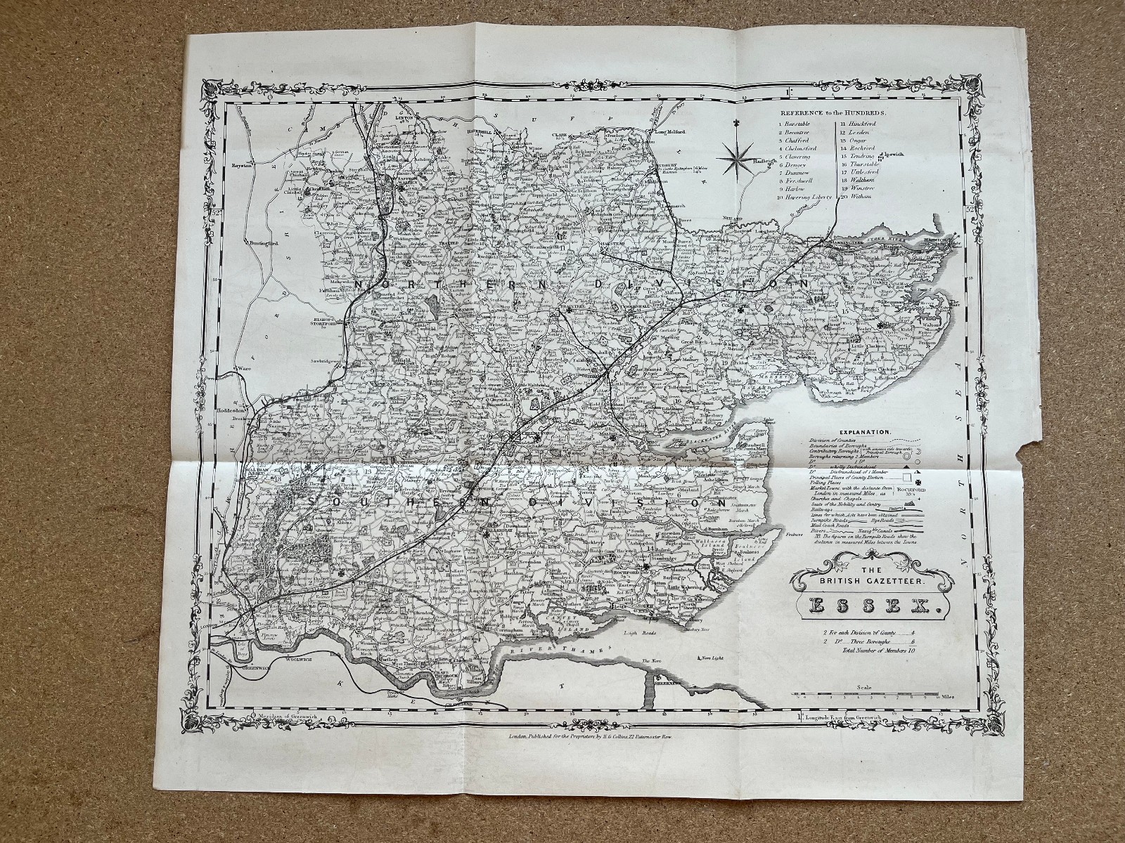 Antique map of Essex 1852 A2134 British Gazetteer