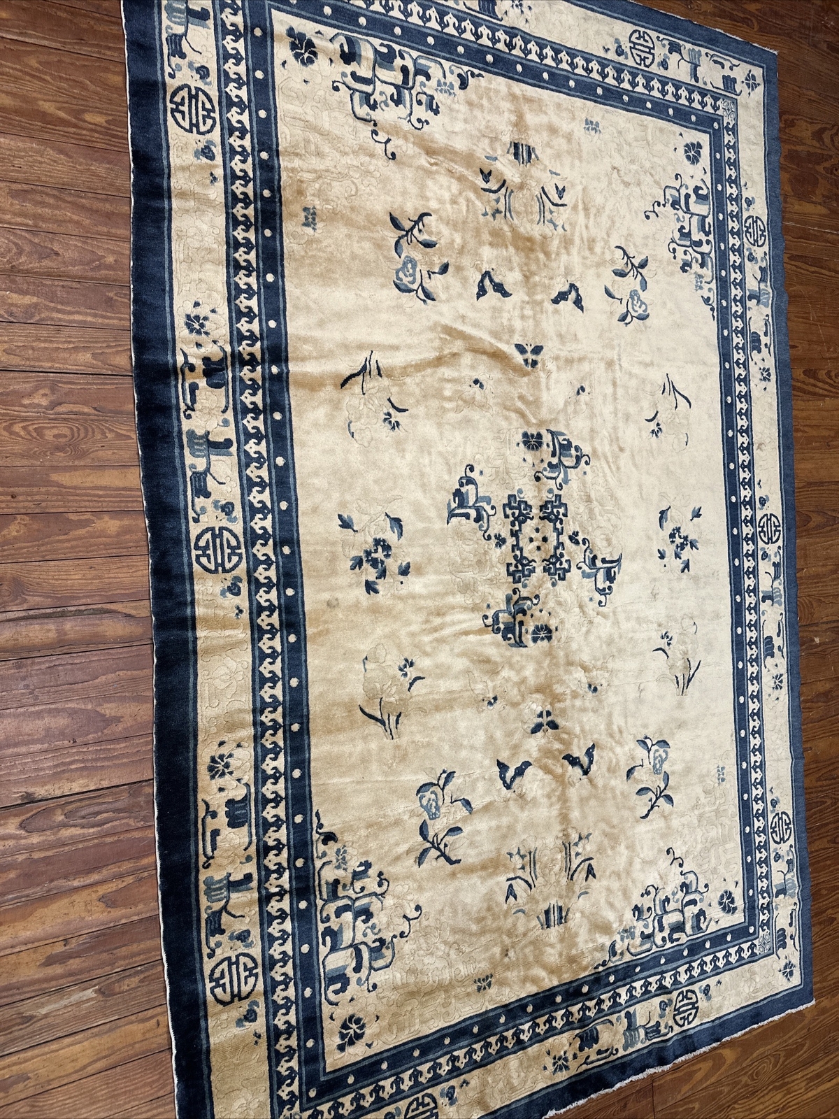 Vintage Antique Chinese Art Deco Oriental Rug Handmade Wool/cotton Floral (116)
