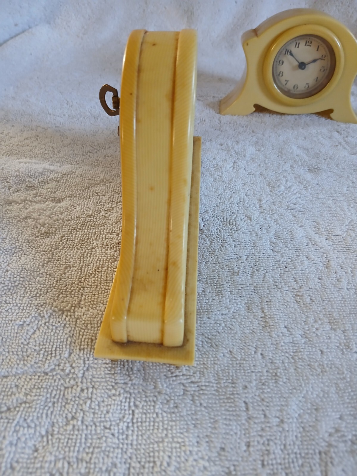Vintage Two Small Unknown Maker Bakalite Clocks (Working HOLDING TIME