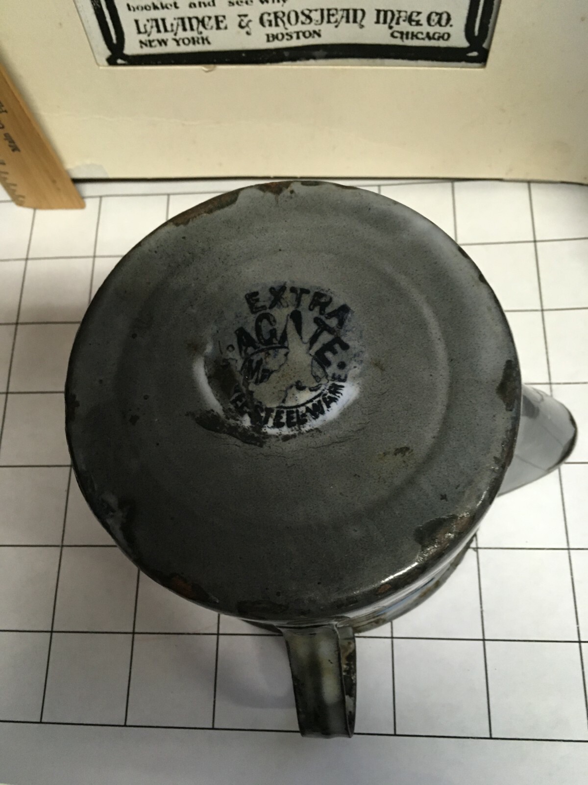 Gray Graniteware Tea Steeper Cup Antique L & G Co. Extra Agate Spouted Mug