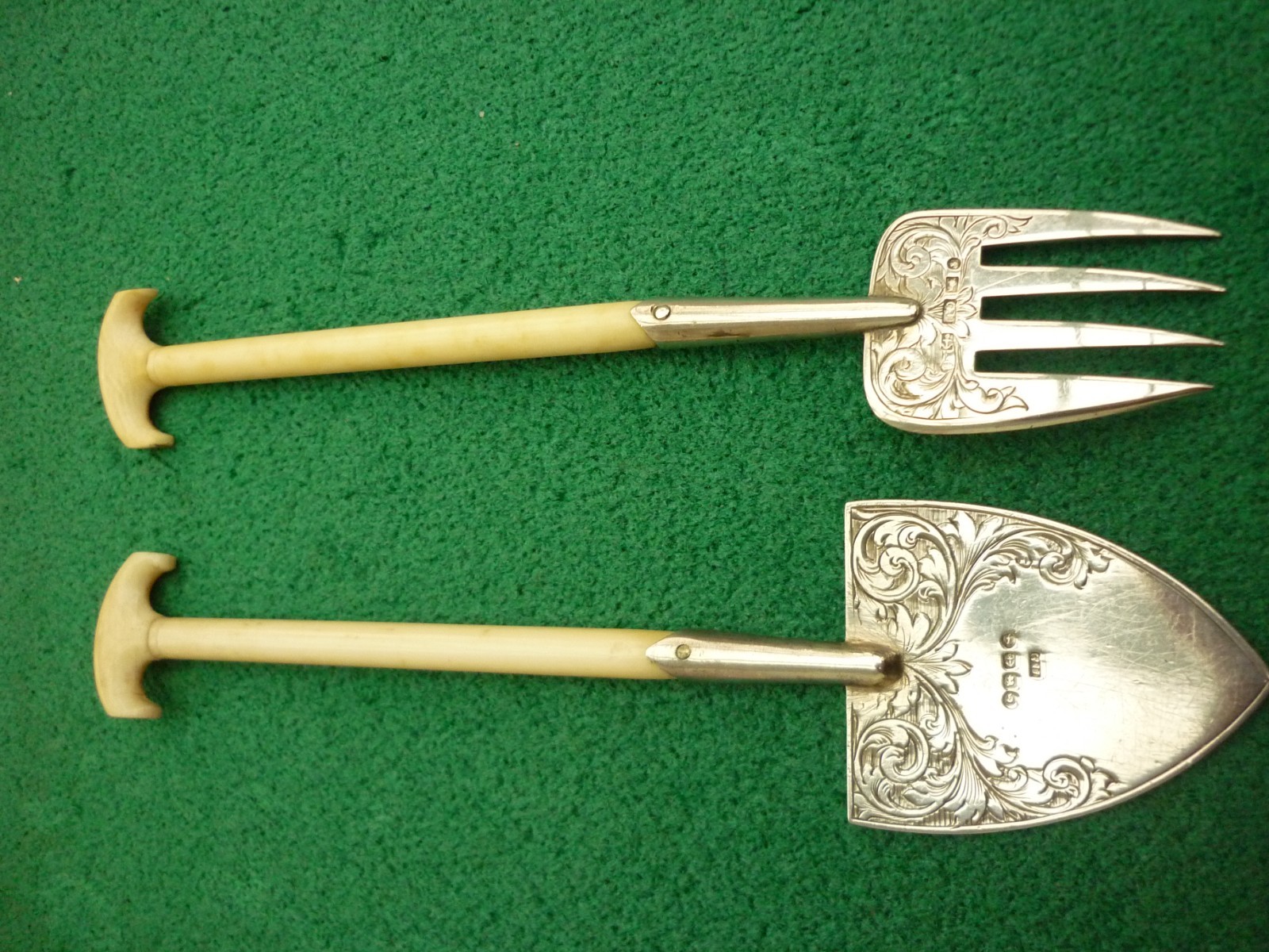 Victorian Silver Presentation Spade & Fork Set By George Unite 1883