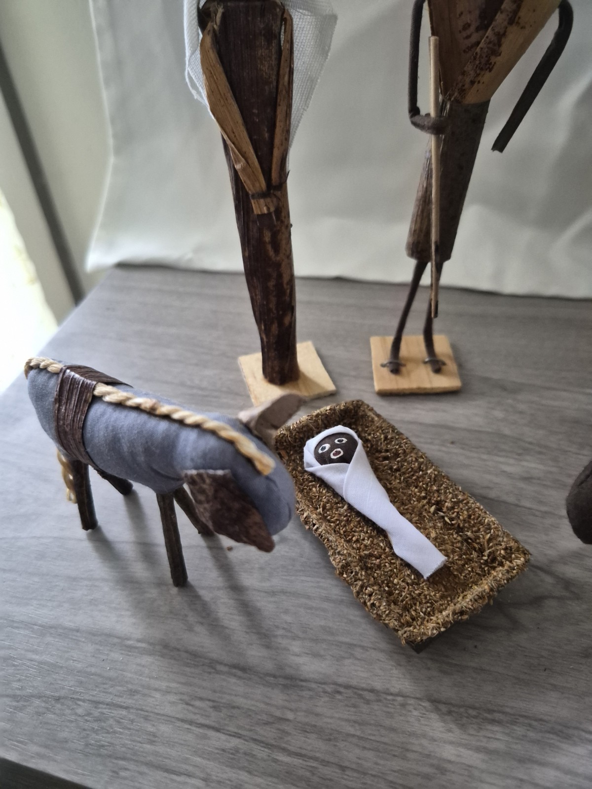 Primitive Handmade Figures Animals NATIVITY Set Lot of 10 Awesome