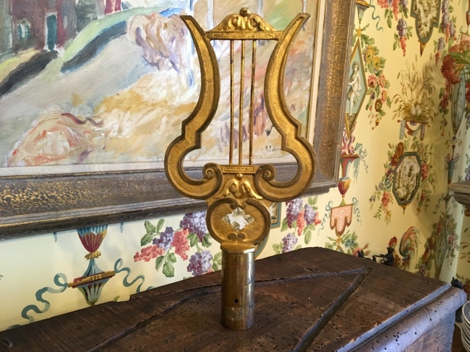 Antique French Gold Metal Processional Emblem Piece Church Religion Napoleon III