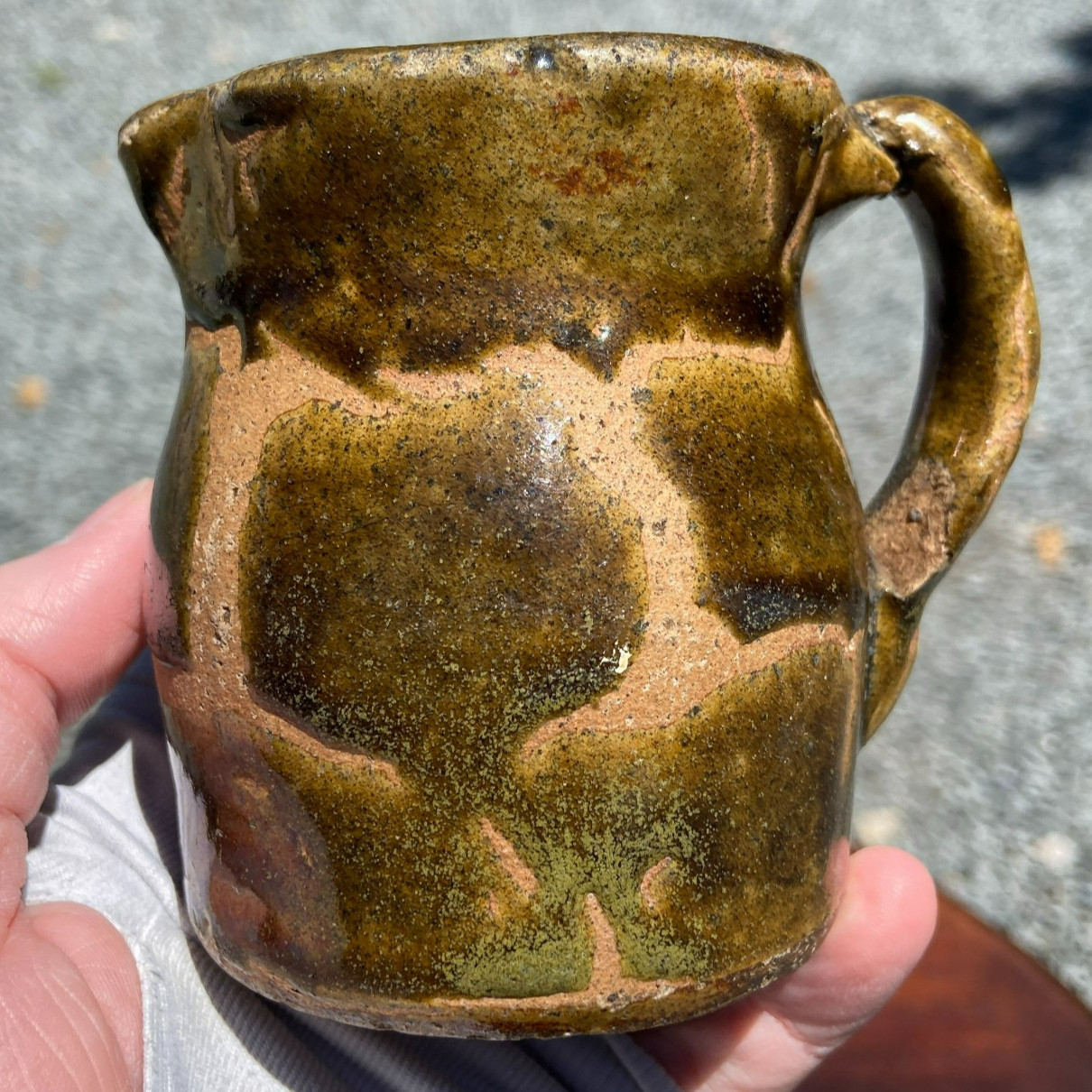 Antique Green Alkaline-Glazed Southern Stoneware Toy / Cream Pitcher – Alabama ?