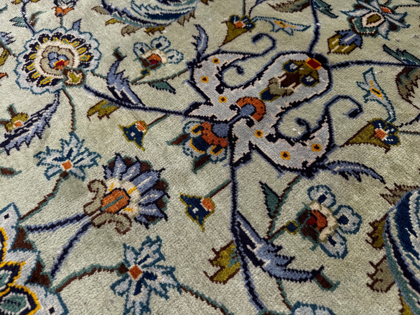 VINTAGE GREEN RUG 9×13 SIGNED ANTIQUE ORIENTAL HANDMADE HAND-KNOTTED 9×12 10×14