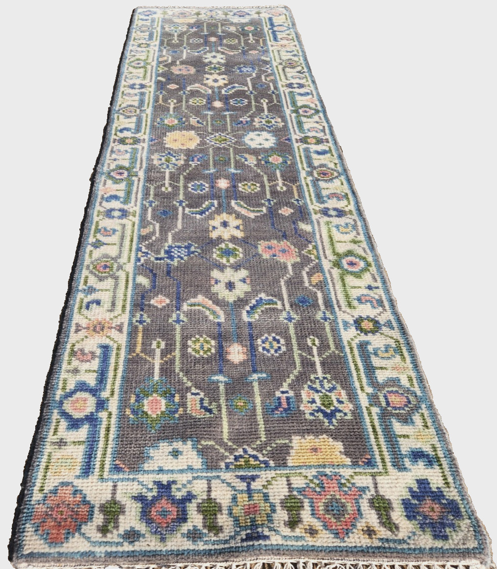 2’5″X 8’1 HAND-KNOTTED TURKISH OUSHAK TRIBAL VINTAGE WOOL muted gray RUG RUNNER