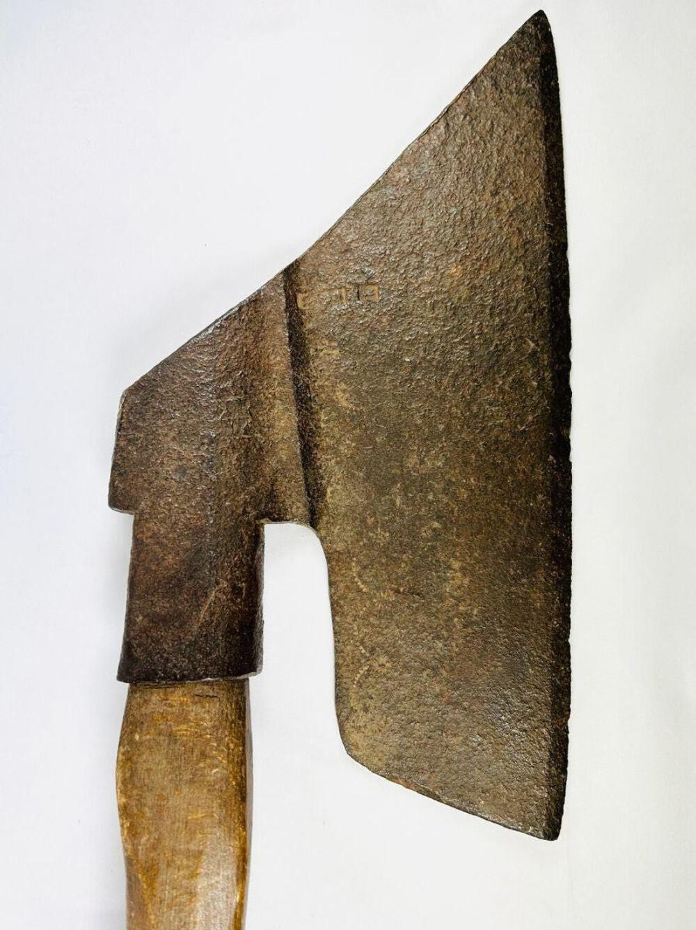 German Goosewing Hewing Axe | Hand-Forged Iron Blade with Maker’s Marks | 18th–E