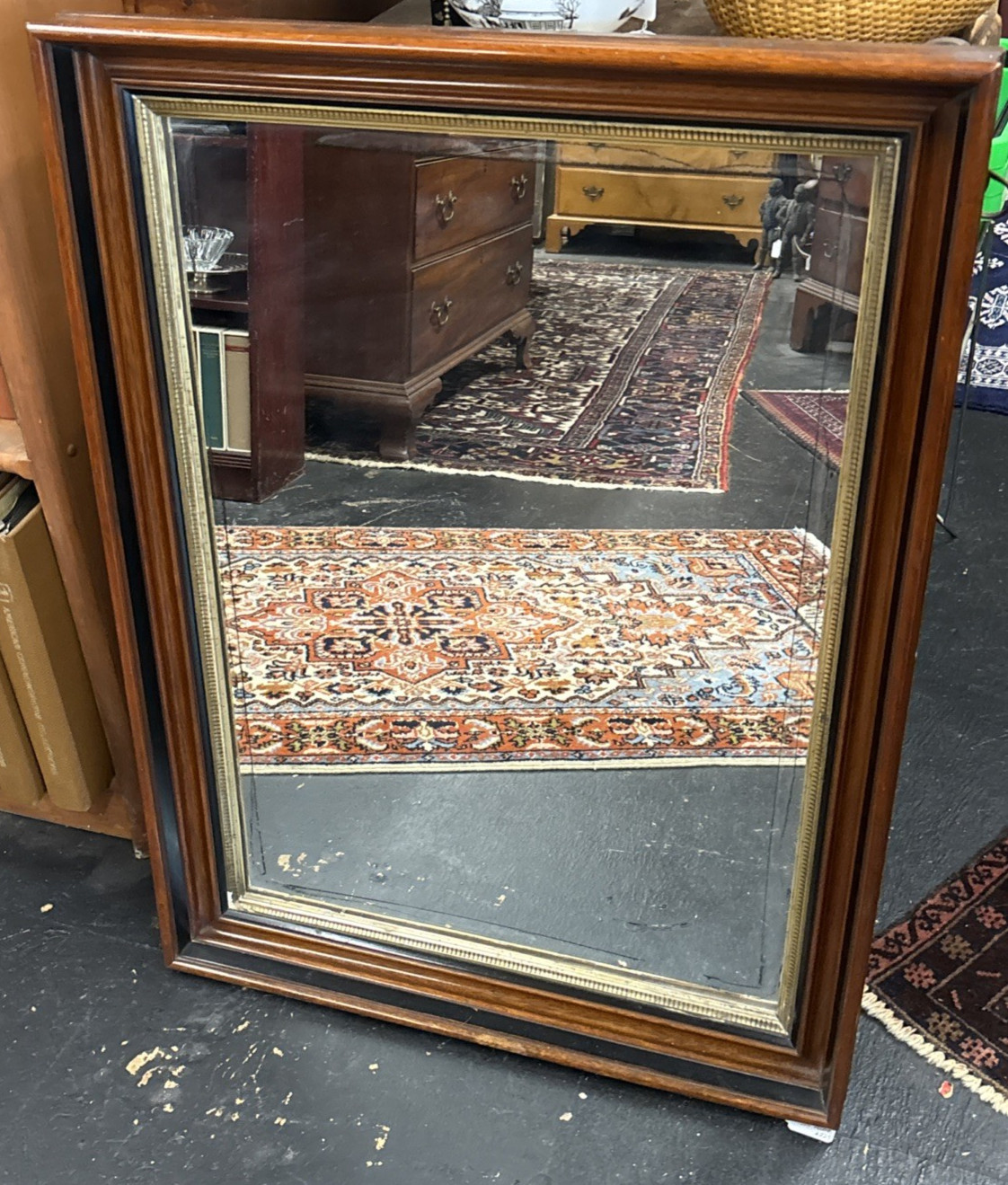 Antique Large Deep well Mirror W/ Gold Accent