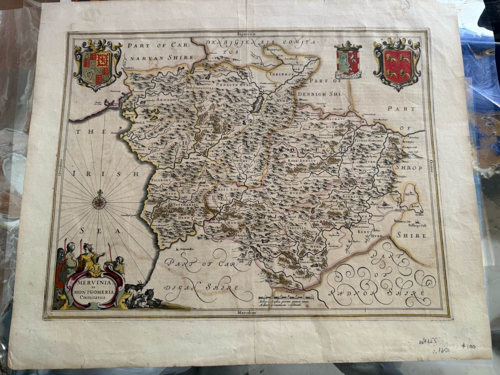 Blaeu Map of Wales 1645 – Mervinia & Montgomeryshire Original Hand-Colored Map