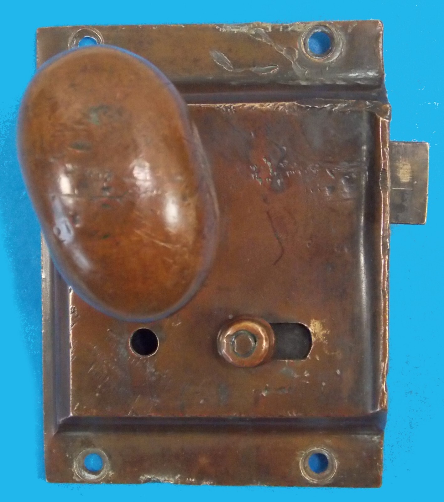 Antique Door Lock Mortise Oval Knob All Metal: Brass, Copper, Bronze? Good Shape