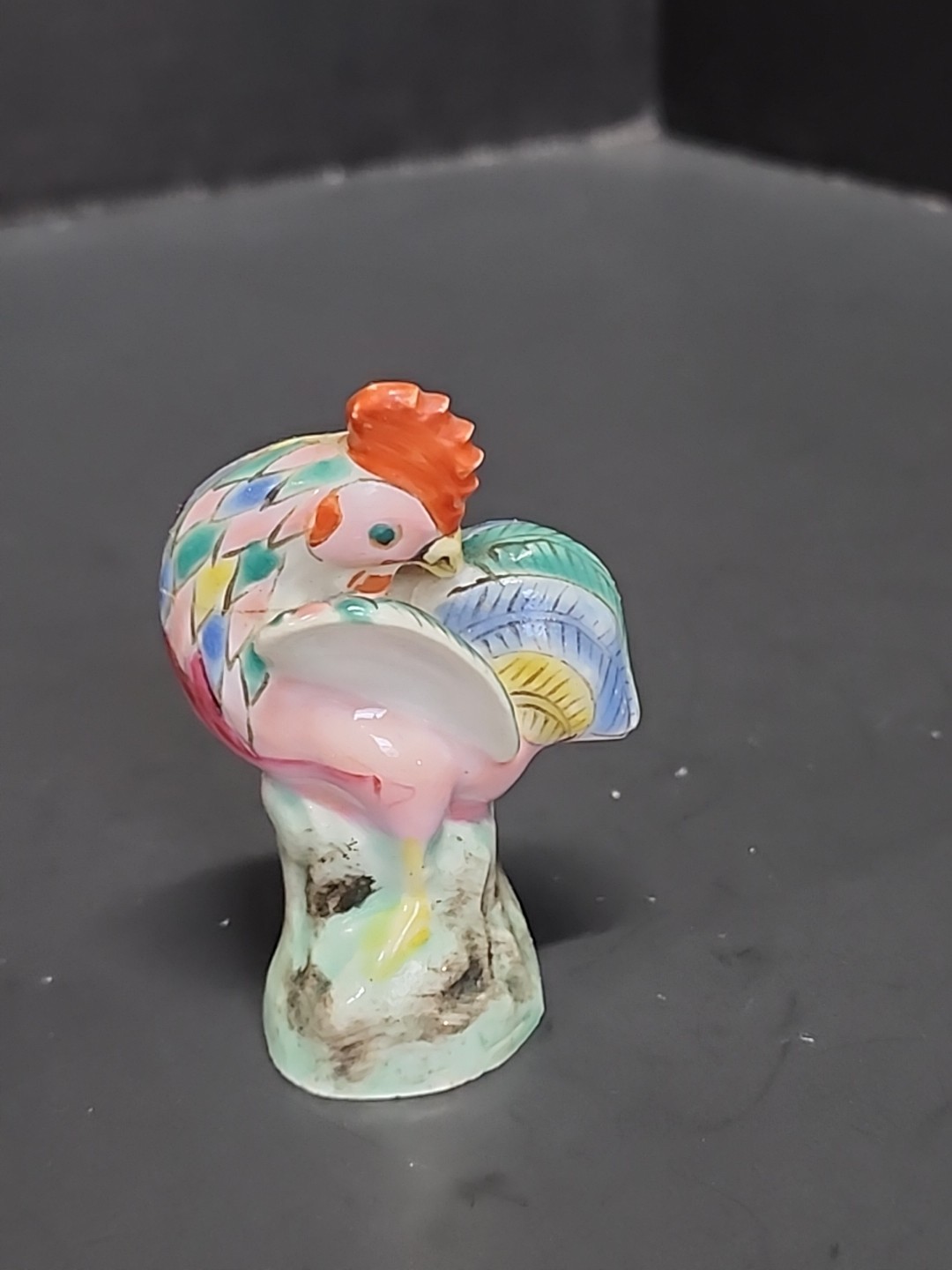 Antique Porcelain Rooster Famille Rose Multi Color Miniature China Farm *Read