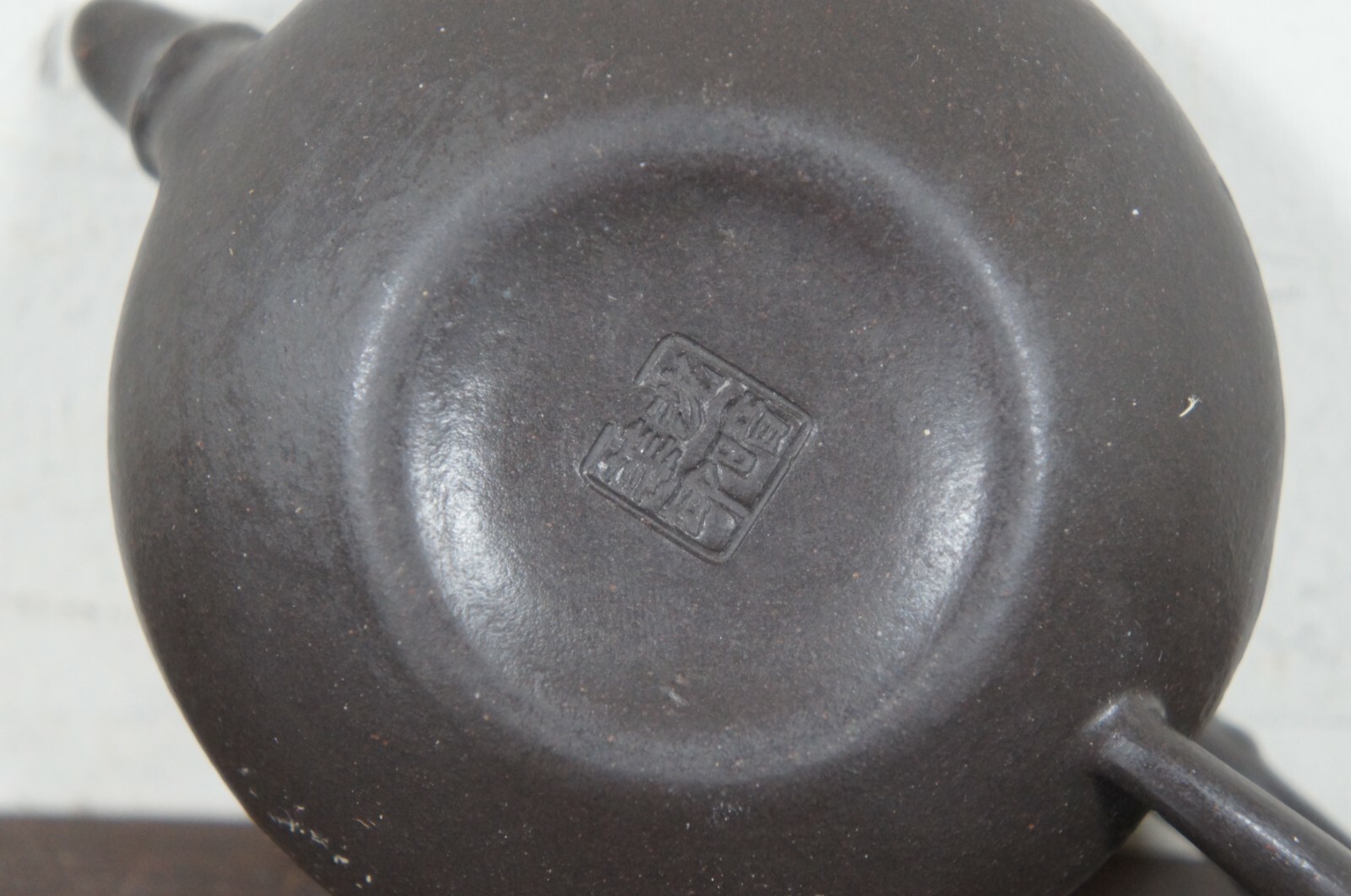 20th Cent. Vintage Chinese Yixing Zisha Small Brown Clay Teapot Bamboo Chinese