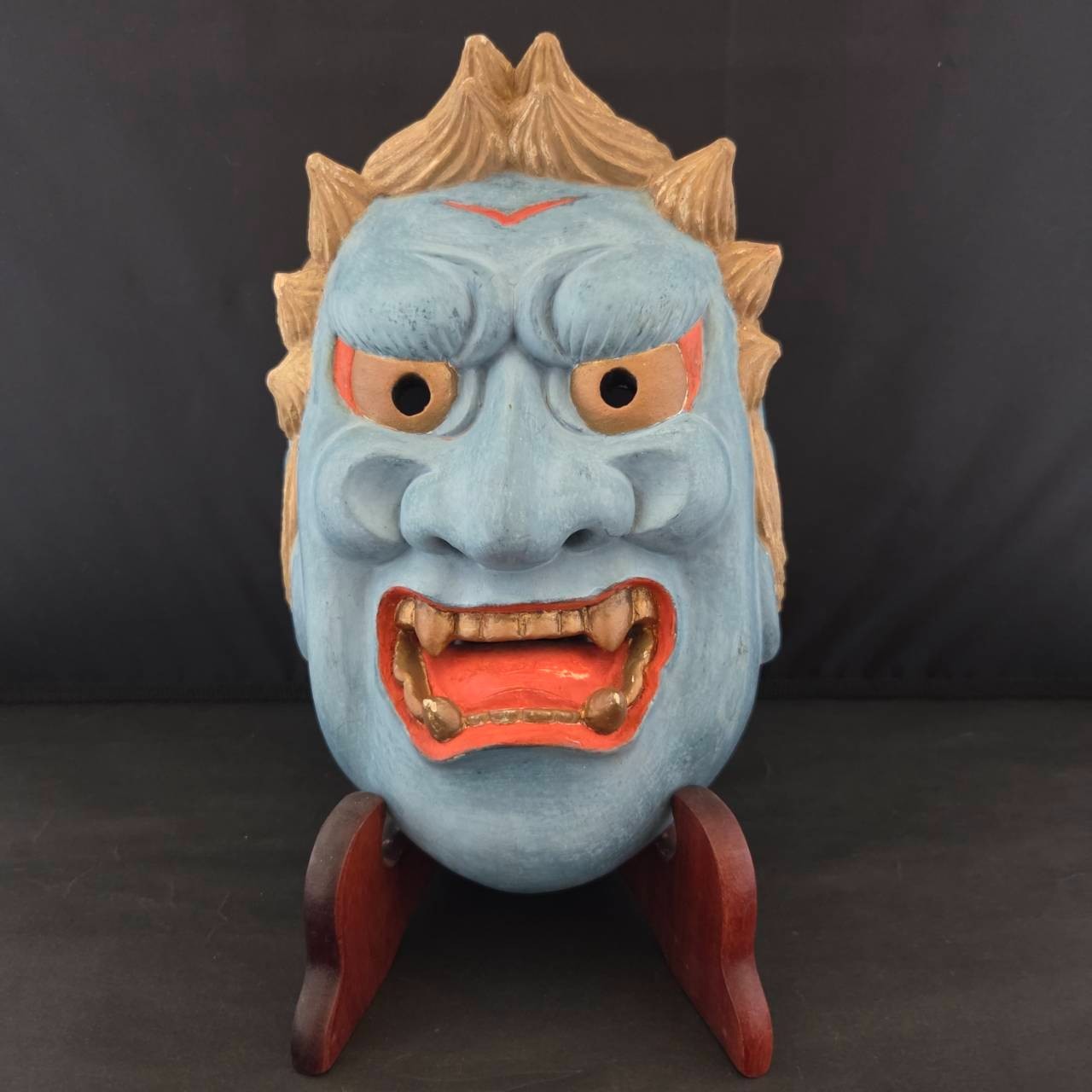 Old Japanese Wooden Noh Mask Hannya Hand Carved Demon Oni Kagura mask Signed