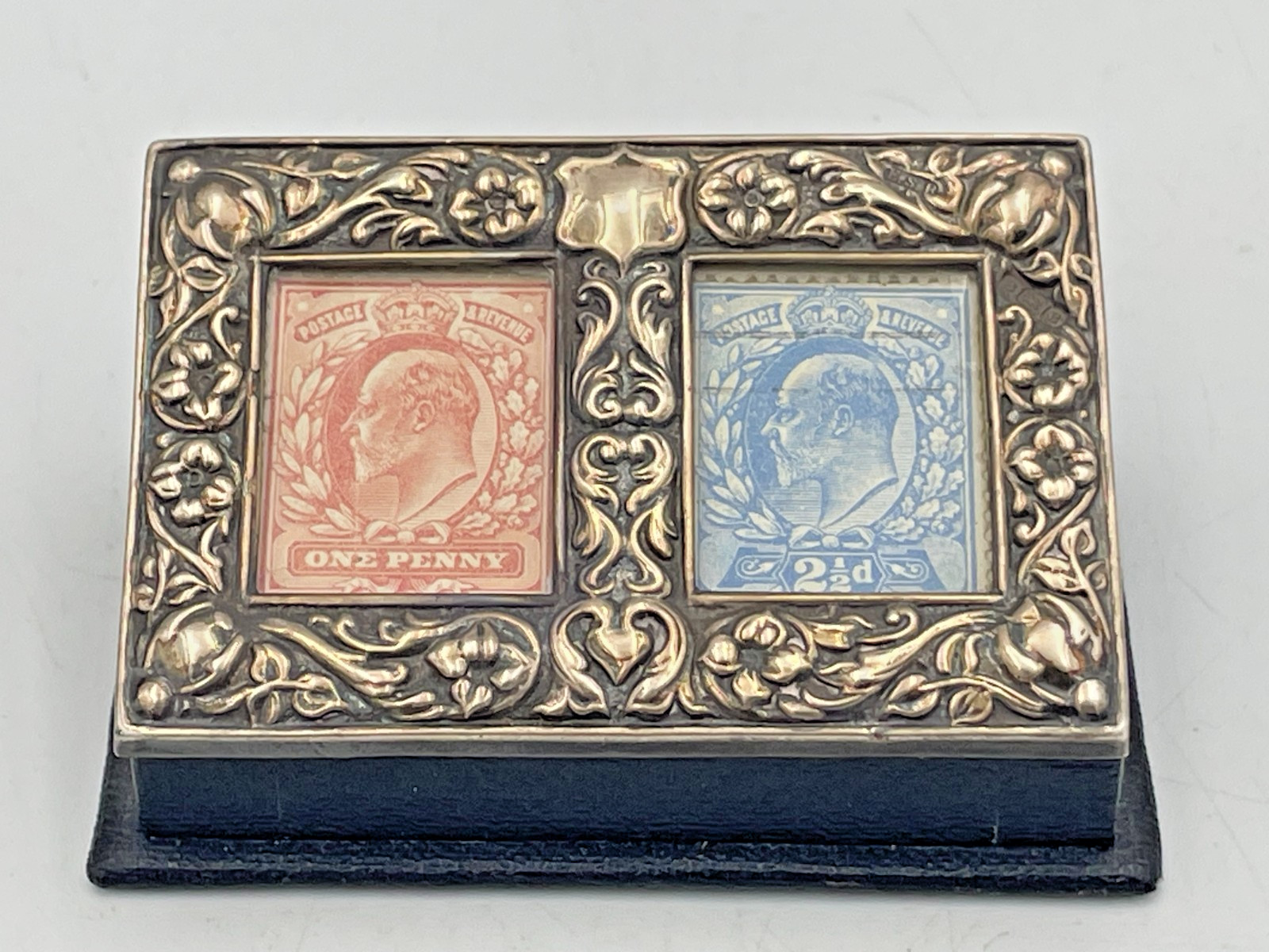 Rare Edwardian Silver & Leather double case Stamp Box