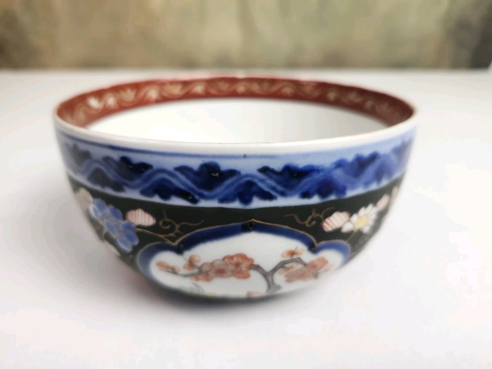Antique Japanese Imari Hand Painted Porcelain Bowl Bird Floral Design 5 1/8″