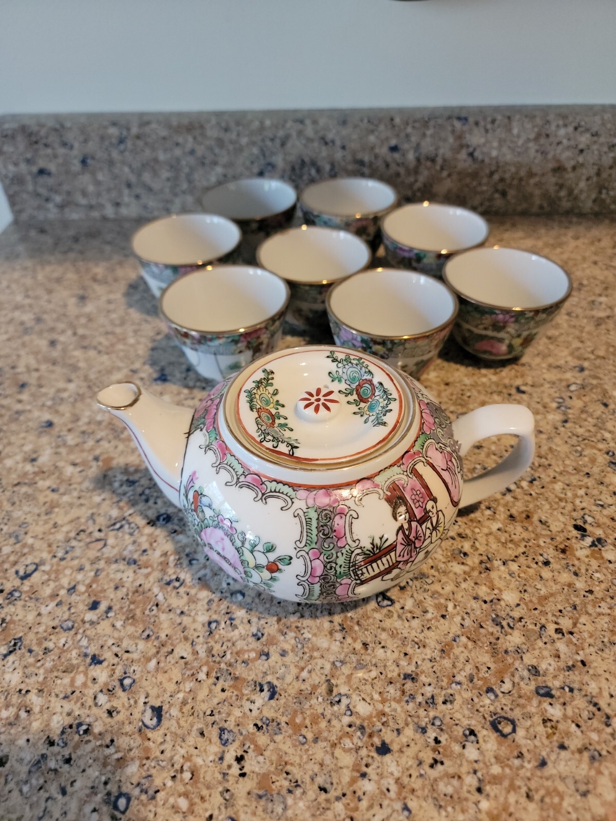 Vintage Rose Medalion Porcelain Tea Set, 8 Cups