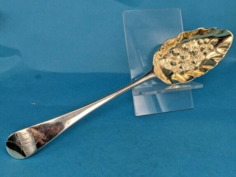 1799 Georgian silver berry spoon with gold gilded bowl Peter & Anne Bateman