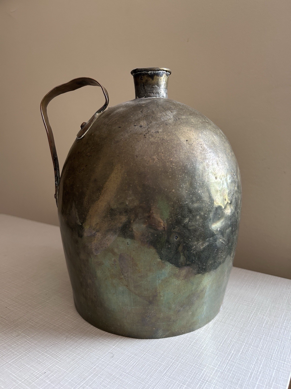 Primitive Early American Brass & Copper Hand Tooled Jug