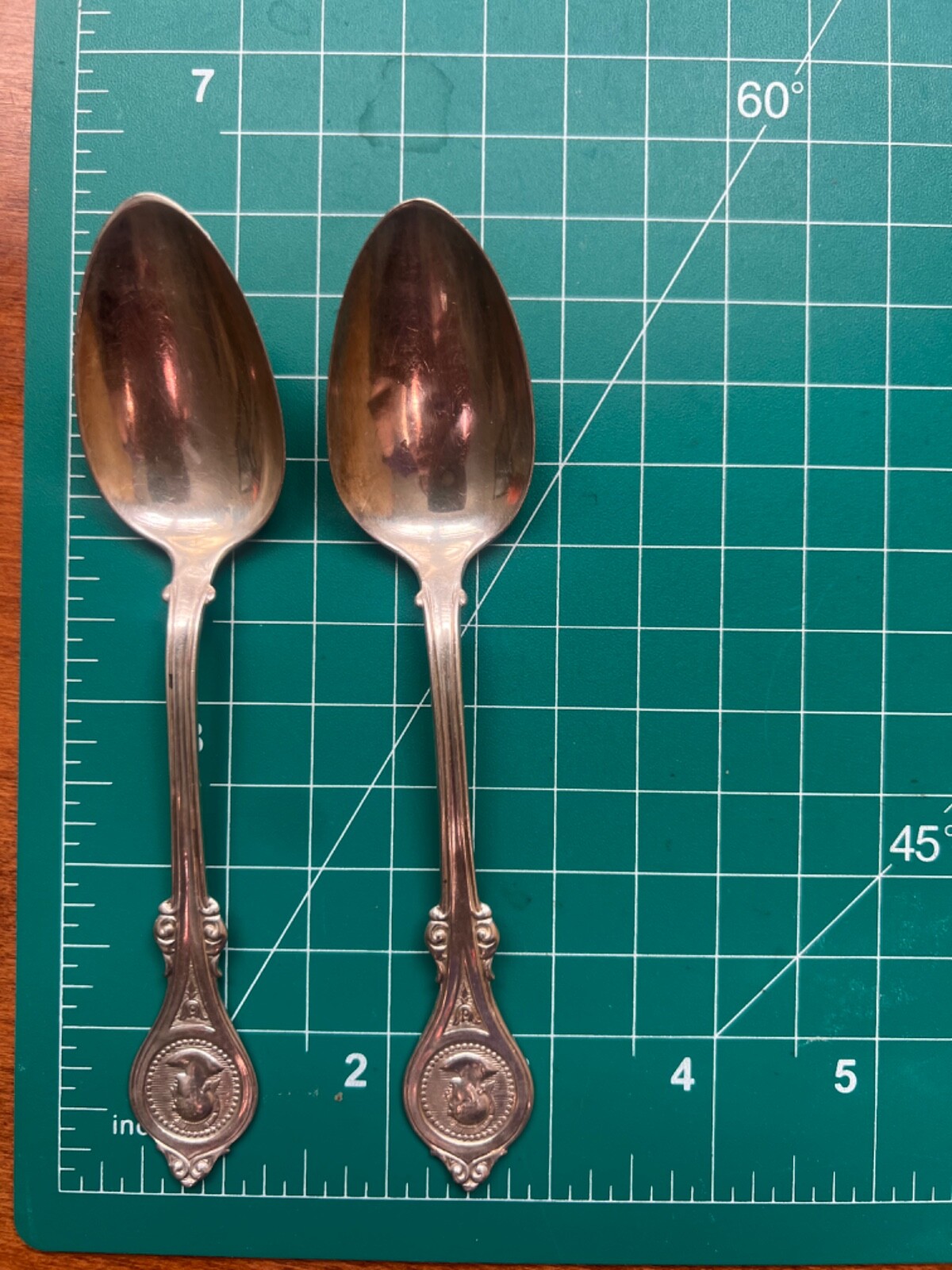 2~DURGIN STERLING MEDALLION PURE COIN TEASPOONS