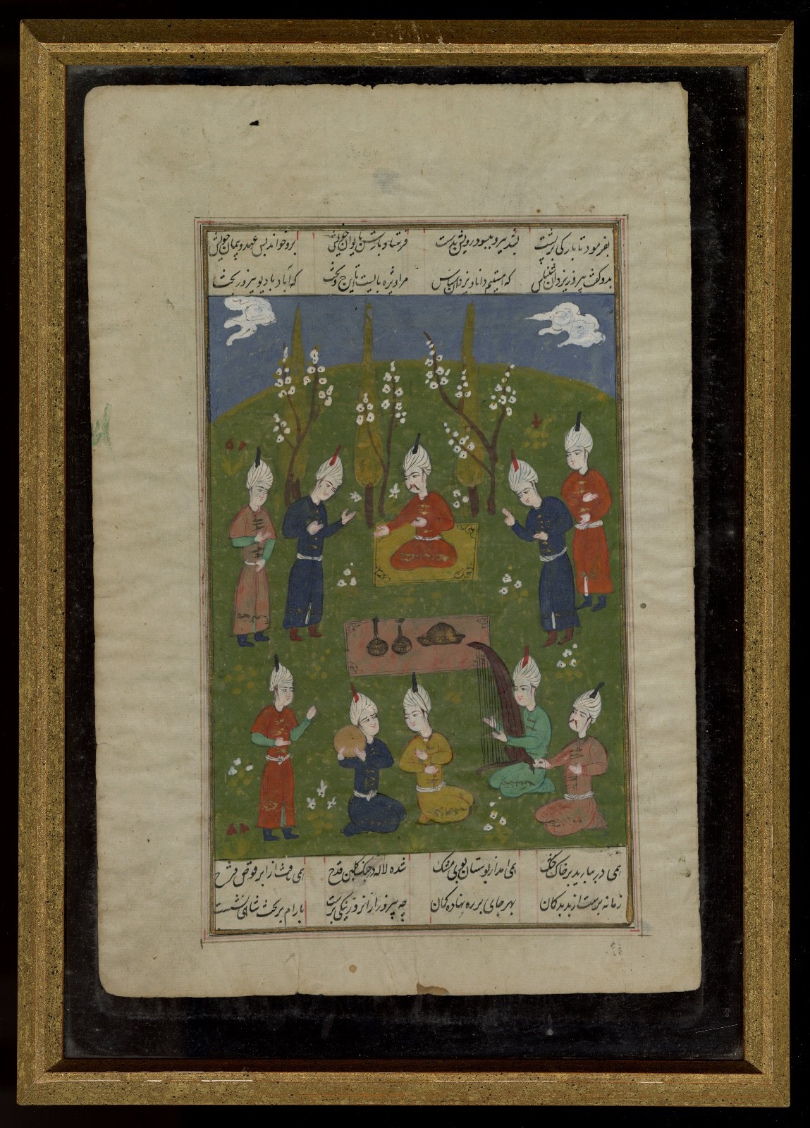 Antique Framed Perisan/Farsi Poetry IlluminatedManuscript, “Khusraw and Shirin”
