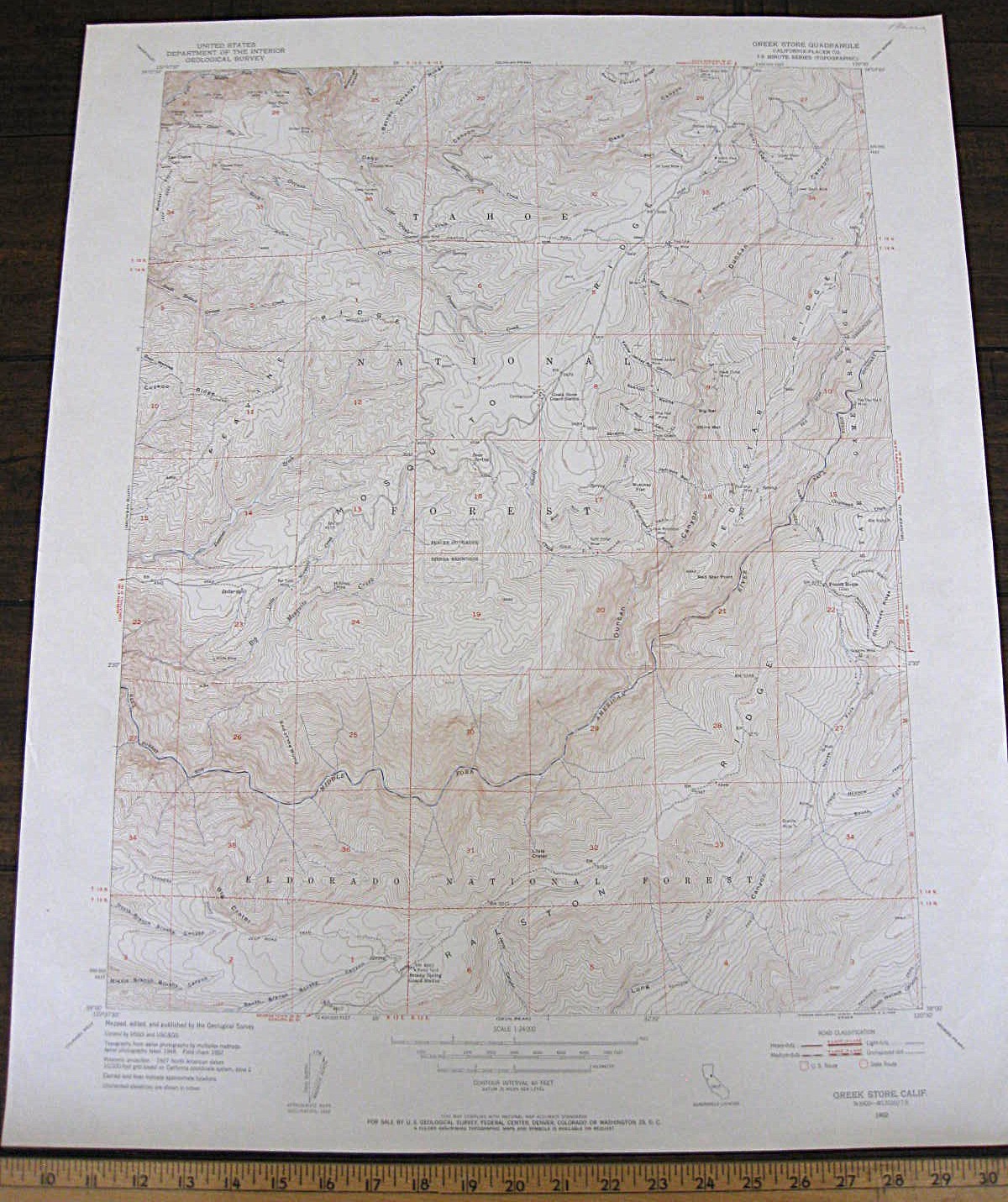 Orig USGS TOPOGRAPHIC MAP GREEK STORE QUAD PLACER CO 1952 Gold Mines