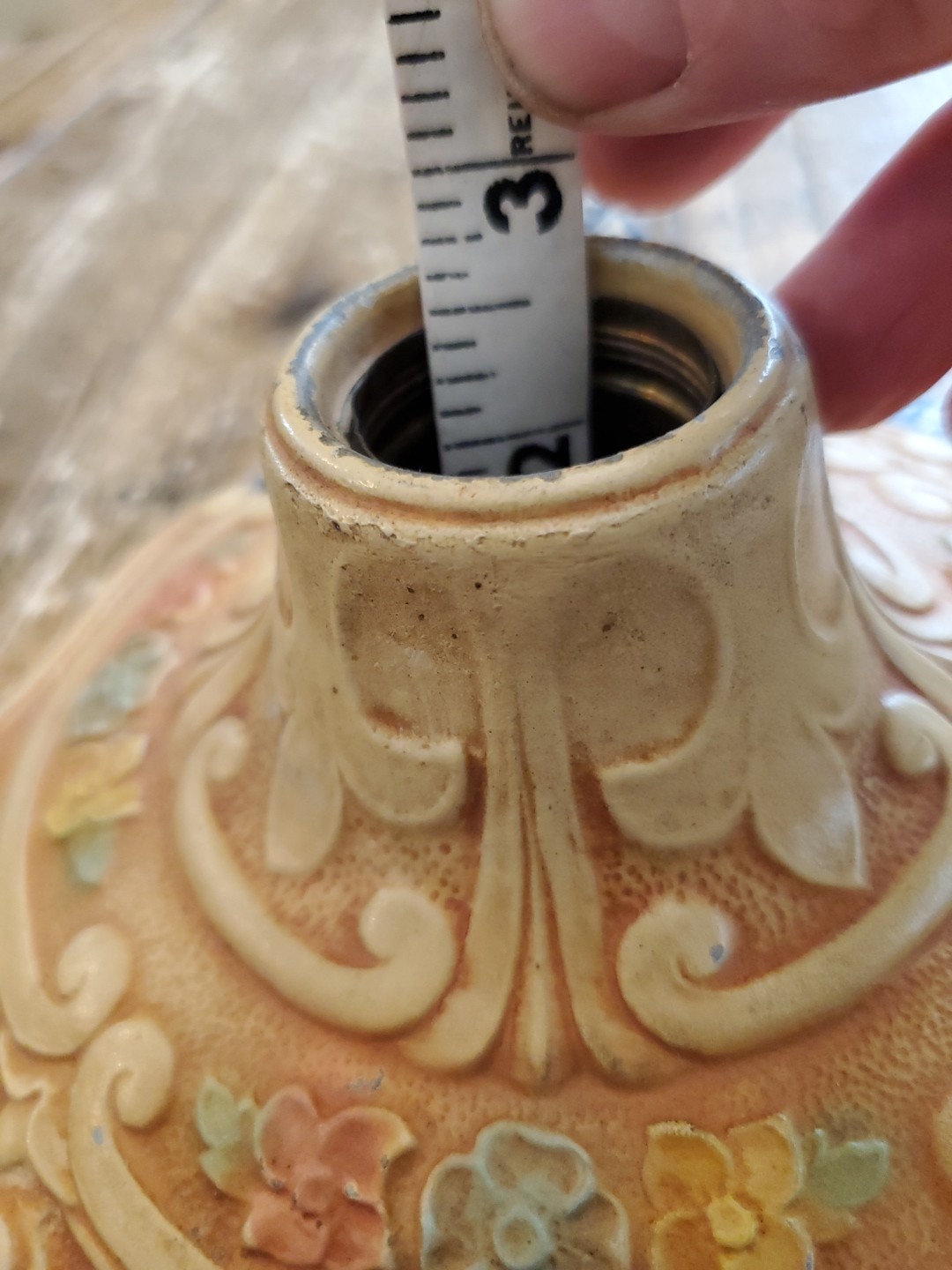 1920-30s Cast Iron Flush Mount Fixture Single bulb Antique VICTORIAN floral