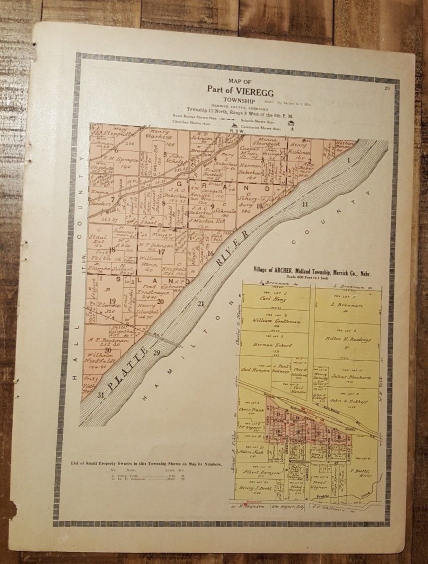 Antique Map – PARTS OF VIEREGG TOWNSHIP, Nebraska – Nonpareil Pub. Co. 1921