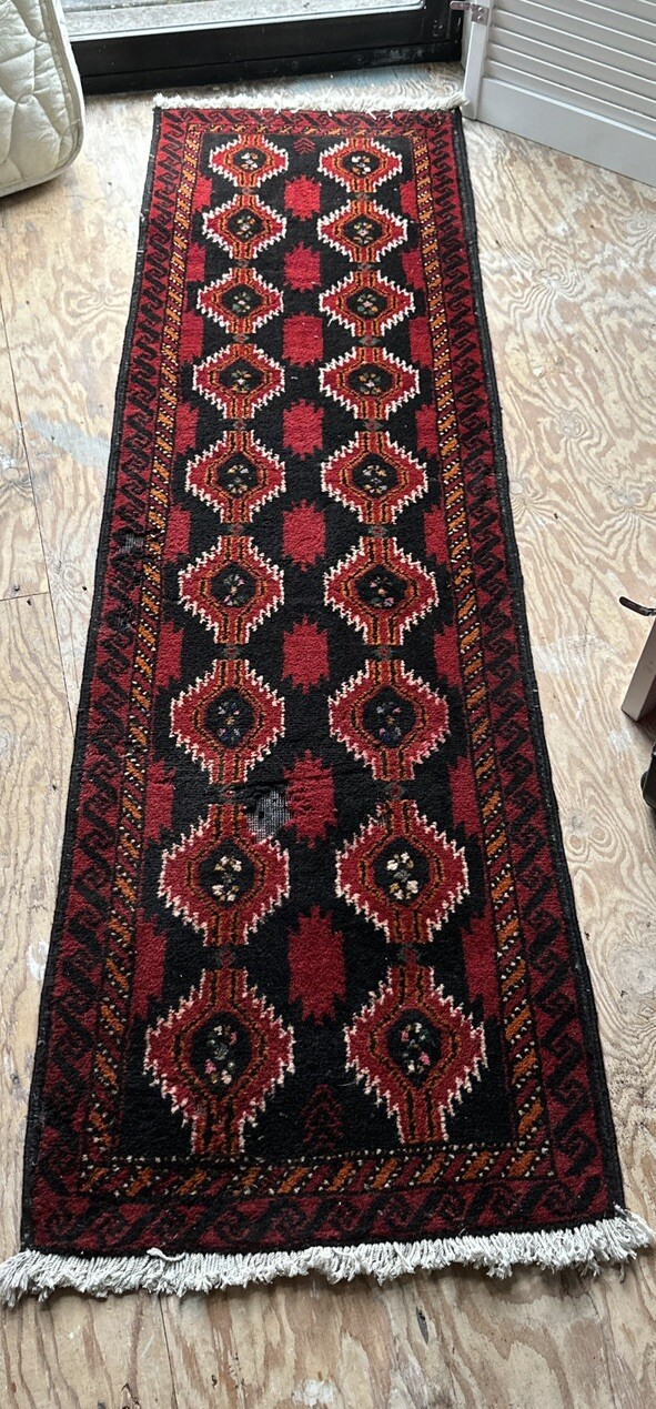 Vintage Tribal/geometric Runner 21.5”x 79” Hand-knotted Wool Rug *see Details!!!