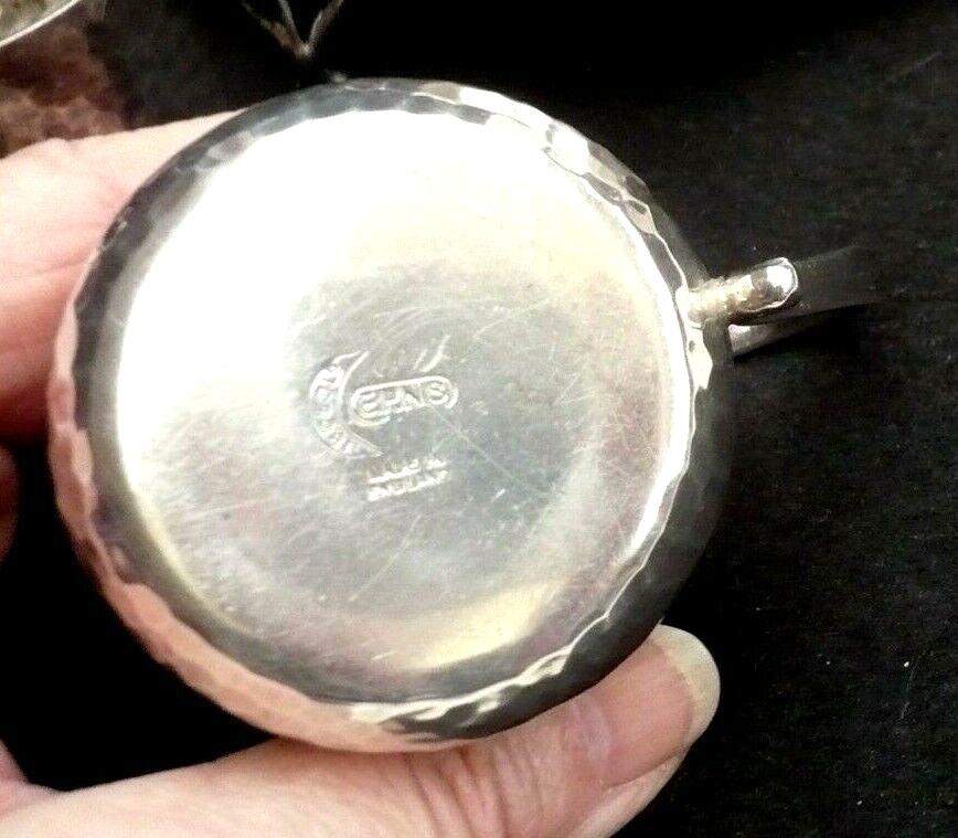 ARTS & CRAFTS MOVEMENT SILVER PLATED HAMMERED 3 PIECE BREAKFAST TEA SET