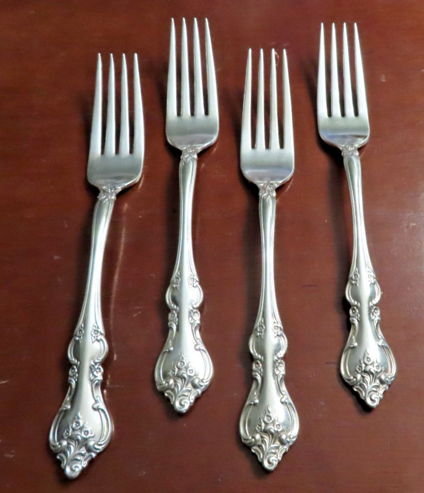 IS ORLEANS 4 Dinner Forks Deep Silver Inlaid Vintage Silverplate Flatware X
