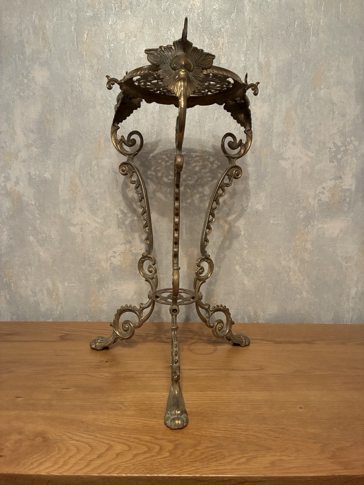 20th Century Ornate French Brass Plant Stand Hollywood Regency Mythological