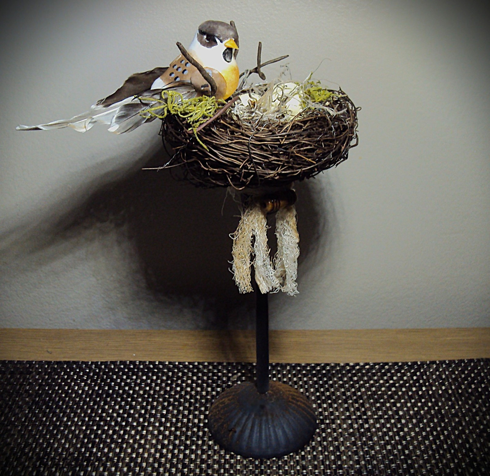 Primitive Folk Art Farmhouse Vintage Easter Spring Bird Nest Birds Make Do Decor